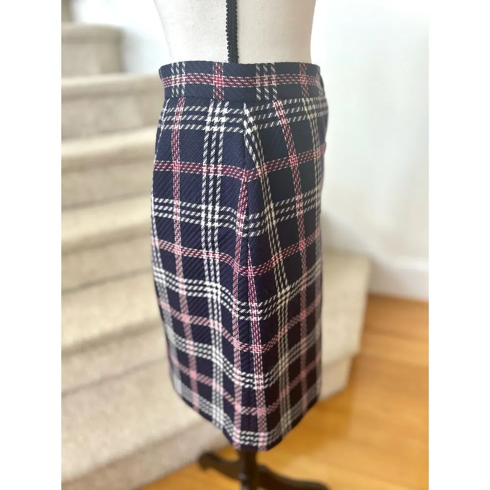 Brooks Brothers Red Fleece Navy, Red, White Plaid Wool Skirt - Image 2