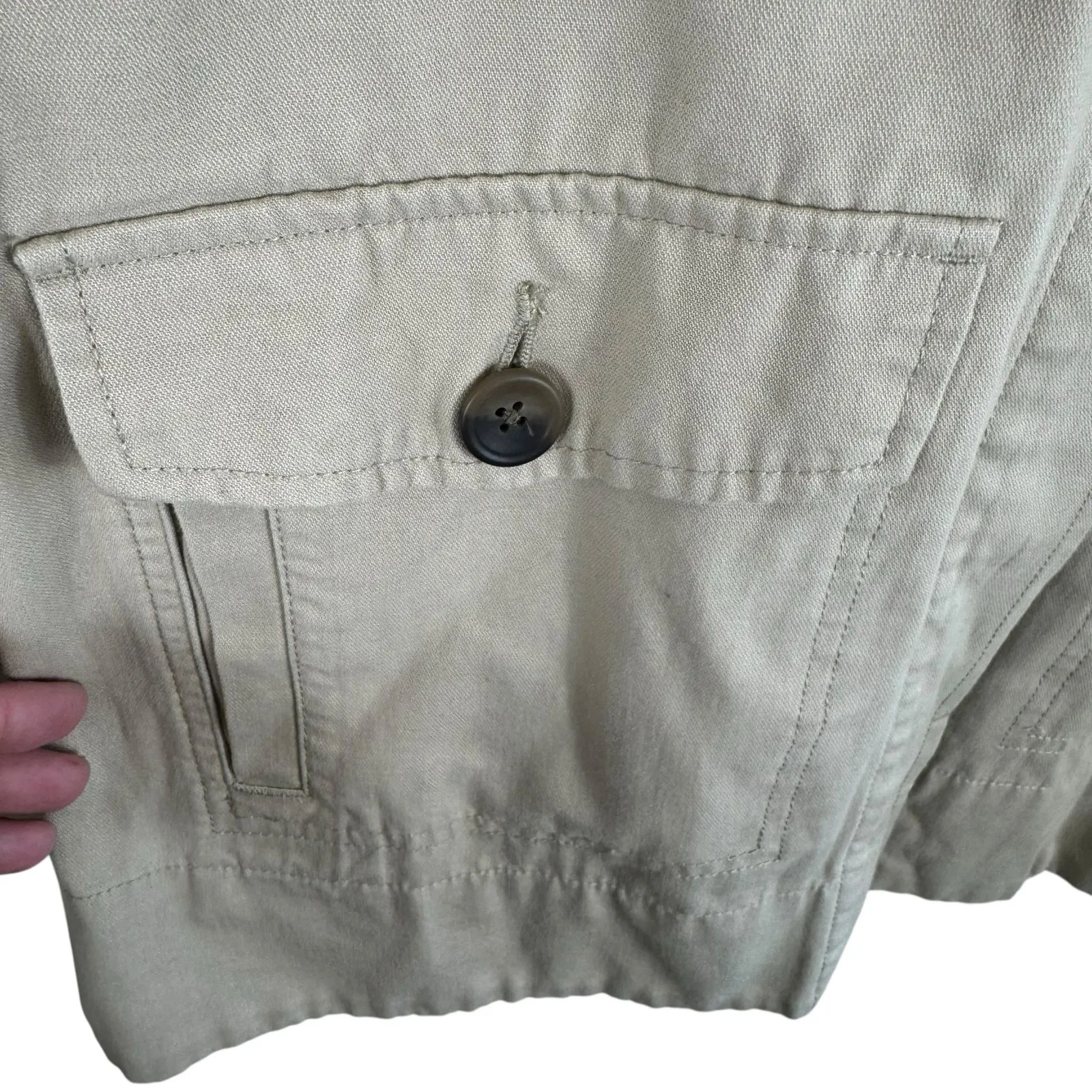 Gap Cotton Tan Lightweight Hidden Button Up Mock Neck Utility Jacket Size XL - Image 3