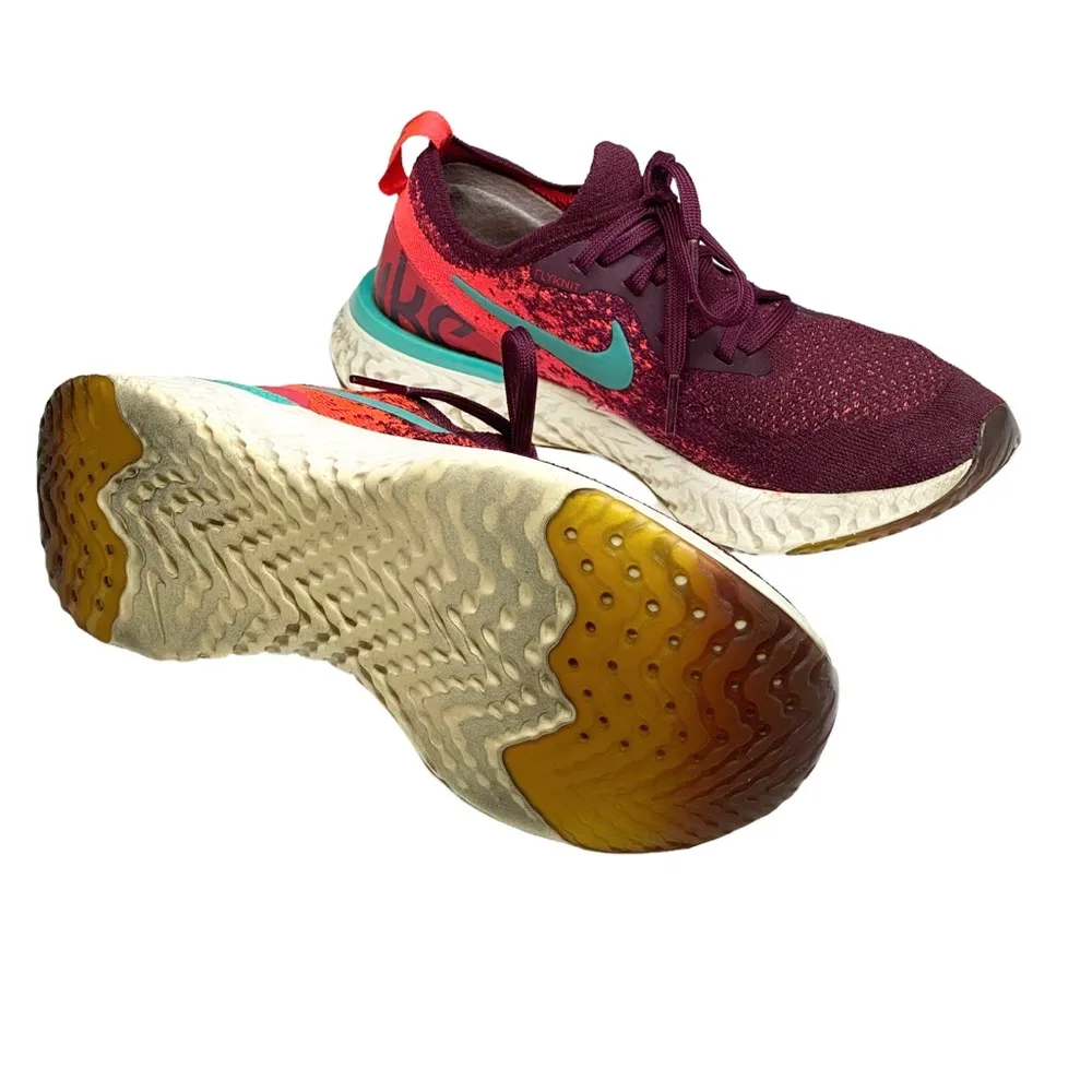 Nike ✔︎ Epic React Flyknit Running Shoes Sneakers ✔︎ Bordeaux Hyper Jade ✔︎ 7.5M - Image 11