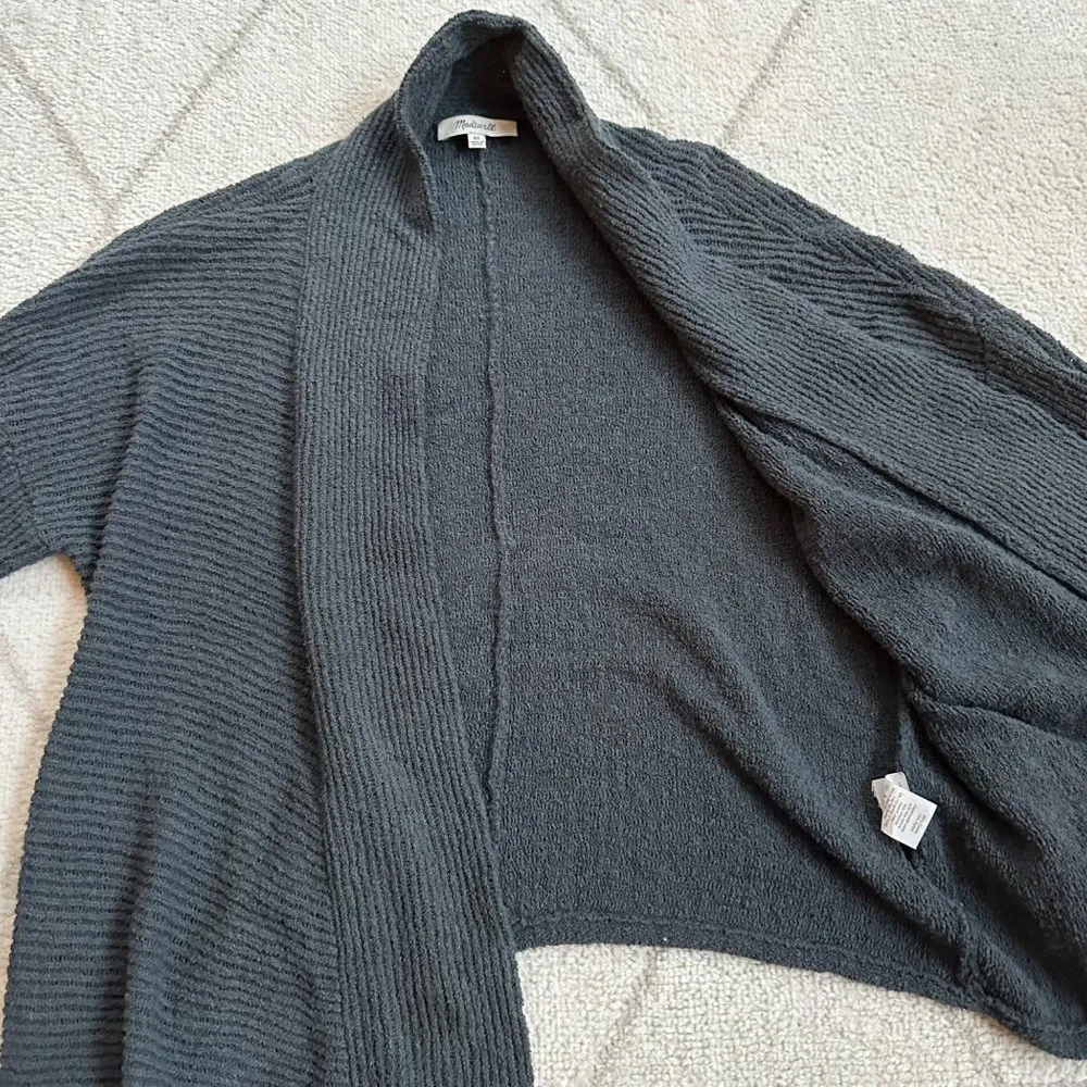 Madewell Blue Slate Ribbed Cropped Open Front Cardigan Shawl Collar sz Xs - Image 3