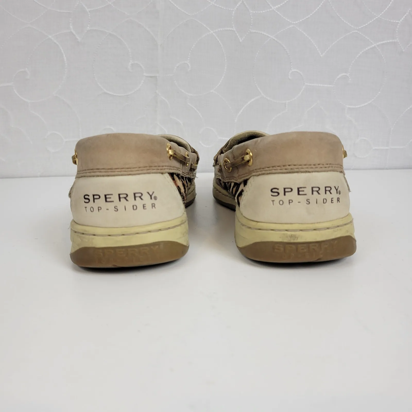 Sperry Womens Shoes 9M Light Brown‎ Leather Top-siders Animal Print Tassel Front - Image 7