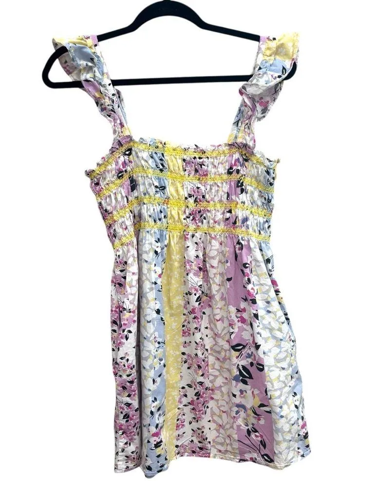 Mixed Floral Smocked Sundress Ruffle Straps patchwork boho cotton tunic - Image 5