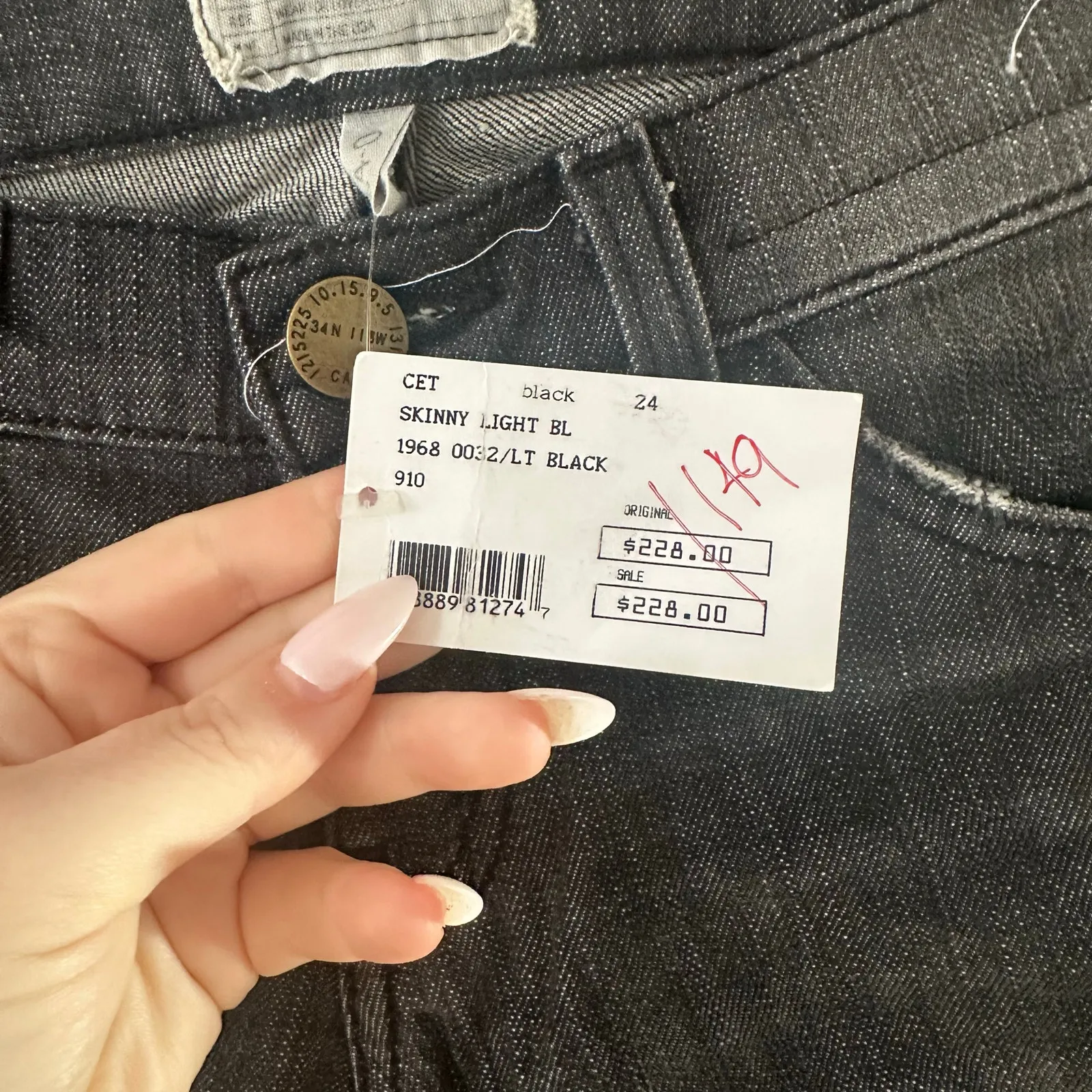 Current/Elliott Skinny Light Black Destroyed Size 0/24 NEW WITH TAGS - Image 7