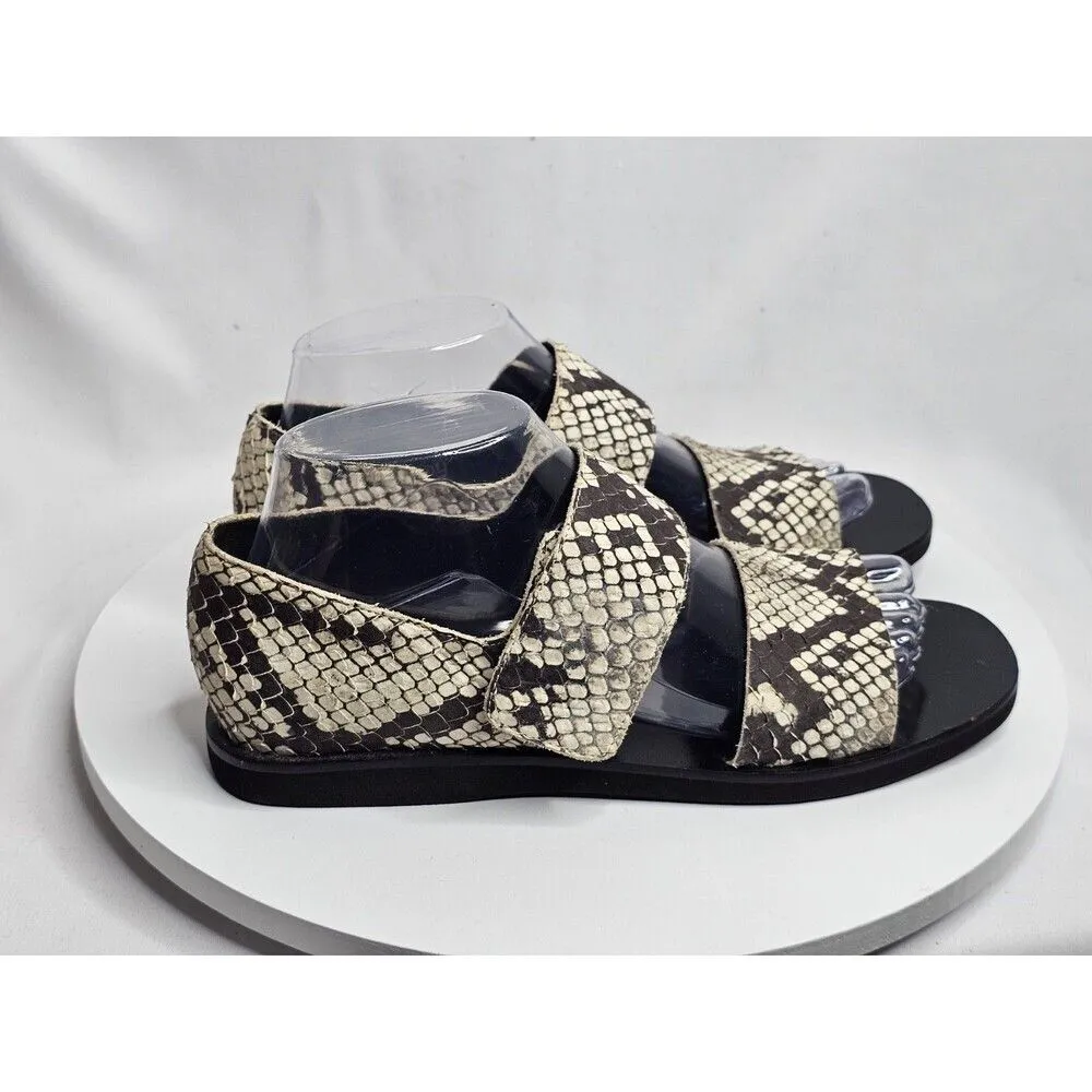 VINCE Salina Python Snake Print Flat Strap Sandals Black Cream Color Size 7.5M - Image 2