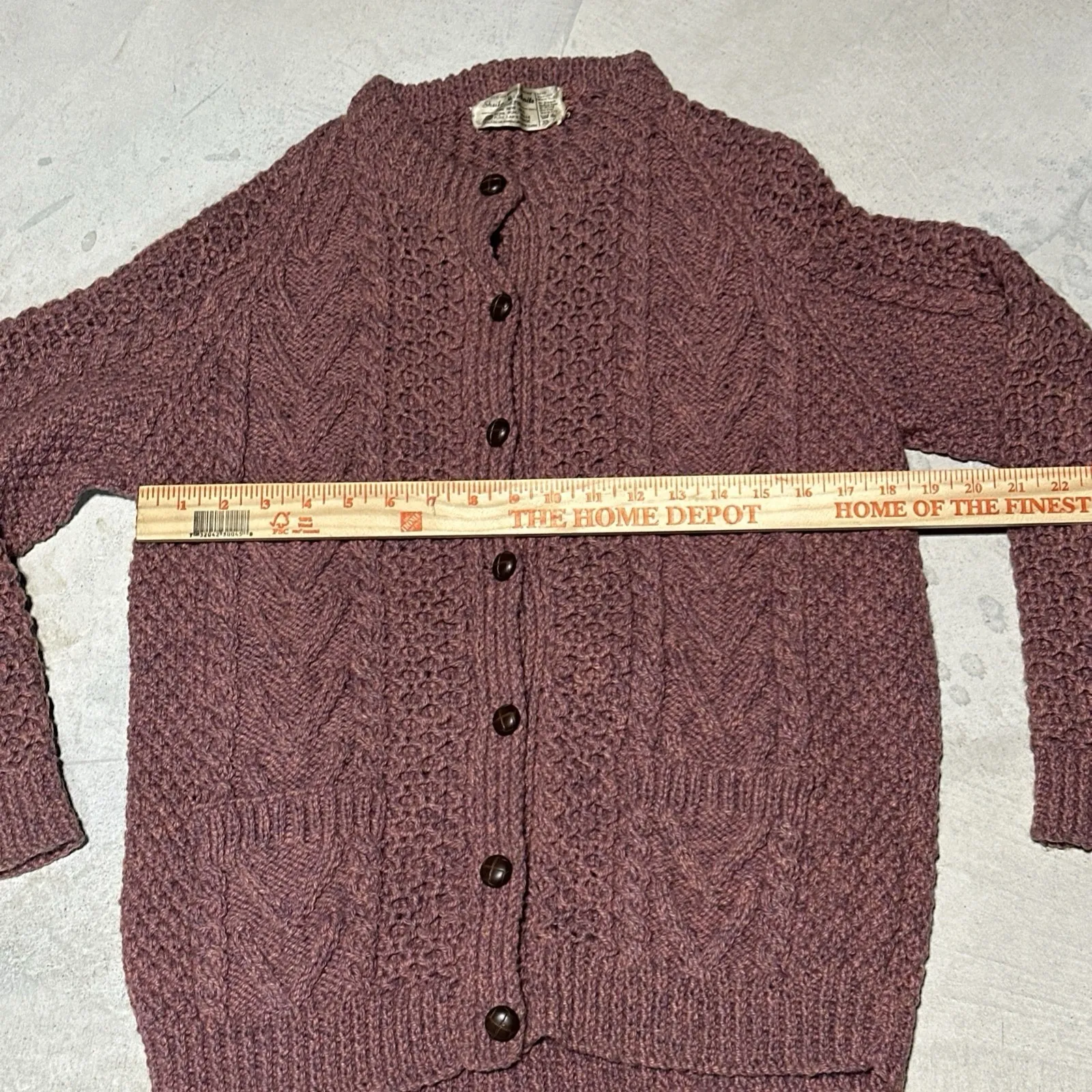 VTG Sheila Handknits 100% Pure Irish Wool Sweater Cardigan Leather Buttons SZ M Size M - Image 4