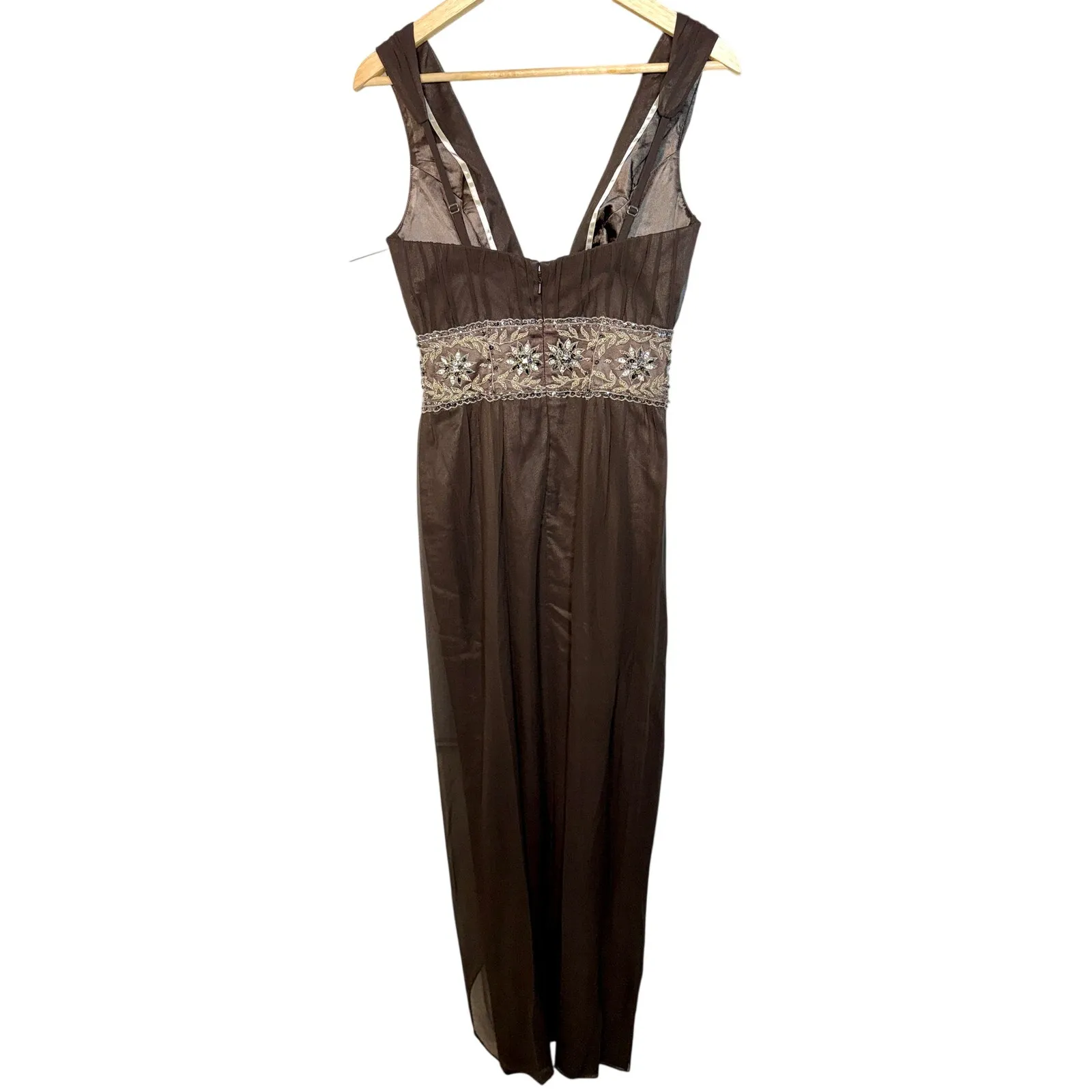NWT Mandalay Brown Silk Beaded Sequin Maxi Long Gown Evening Formal Dress Size 8 - Image 5