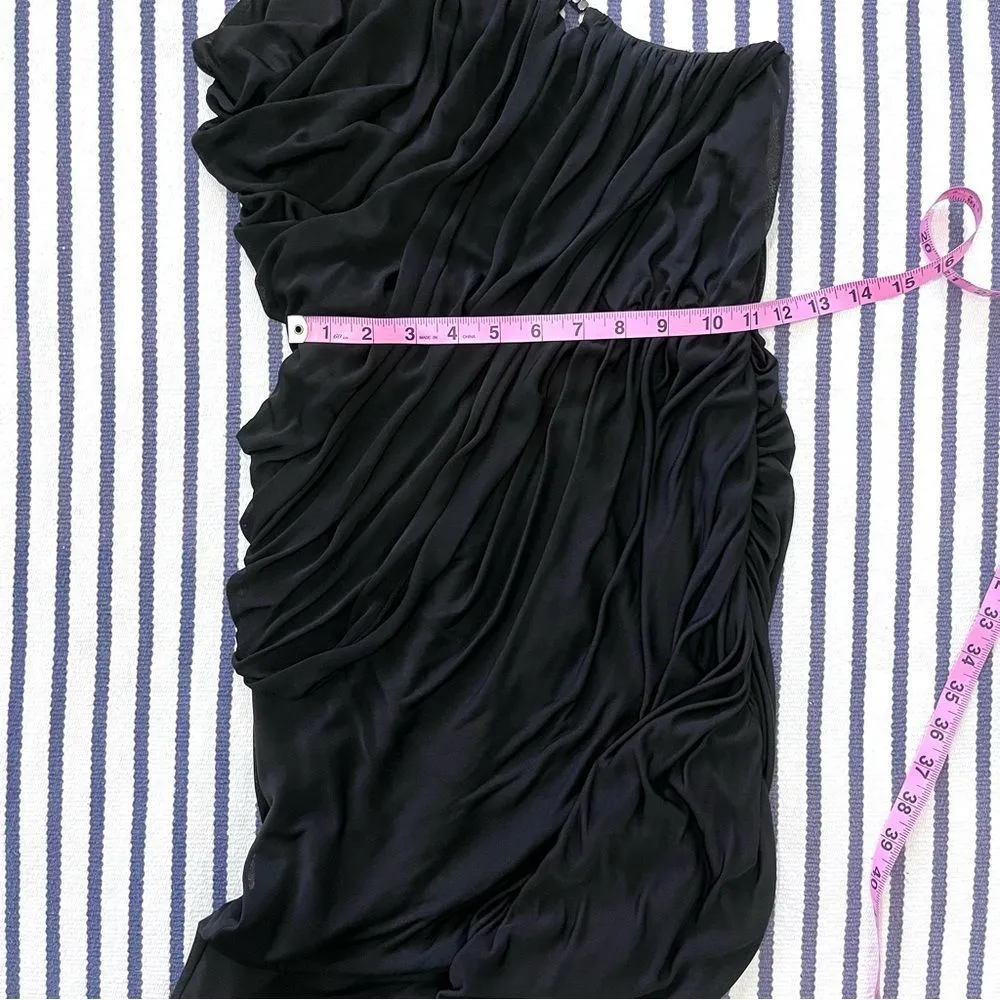 Black One Shoulder Draped Asymmetrical Dress Small - Image 8