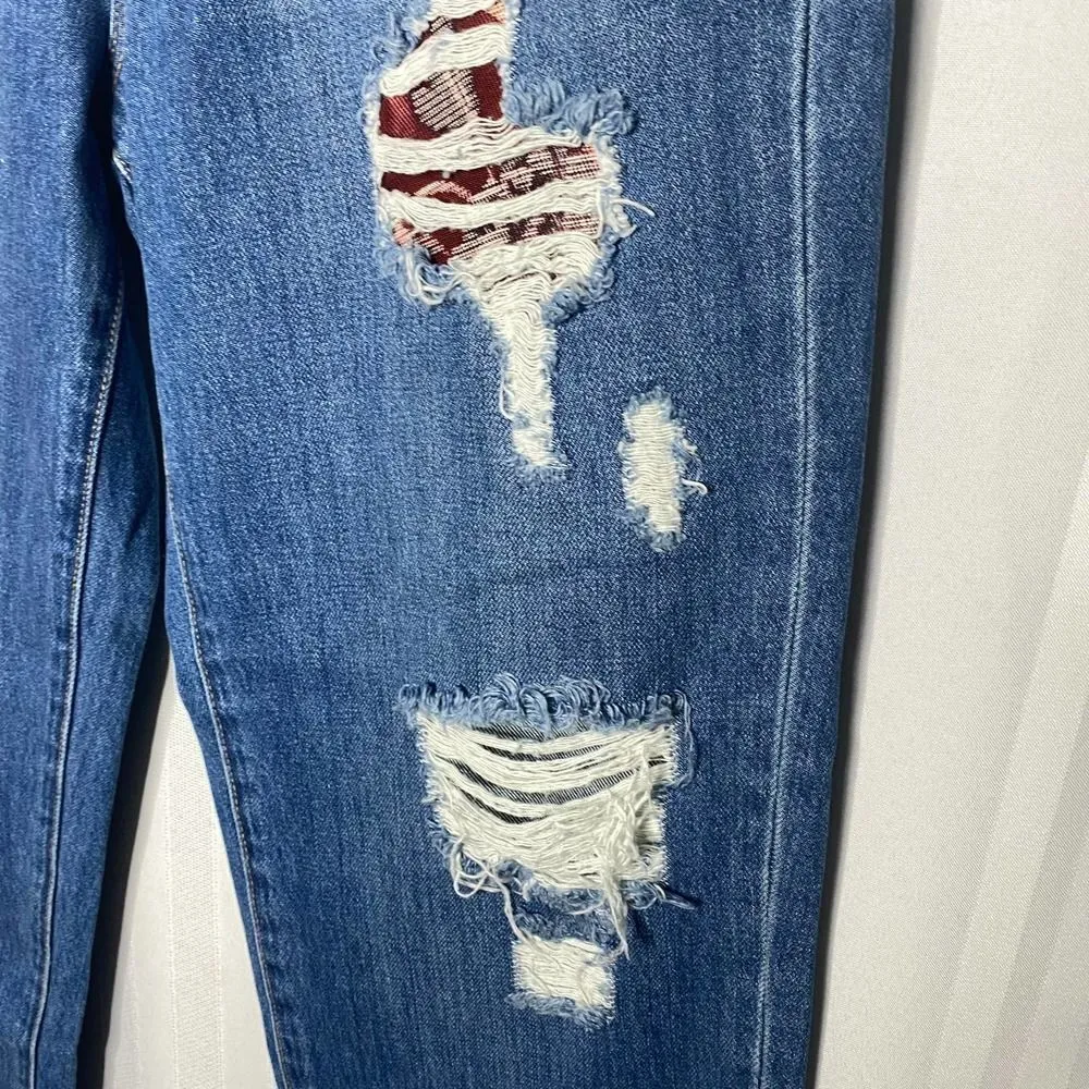 Vince Camuto High Rise Straight Leg Patchwork Ripped Jeans Blue 29/8 Distressed - Image 9