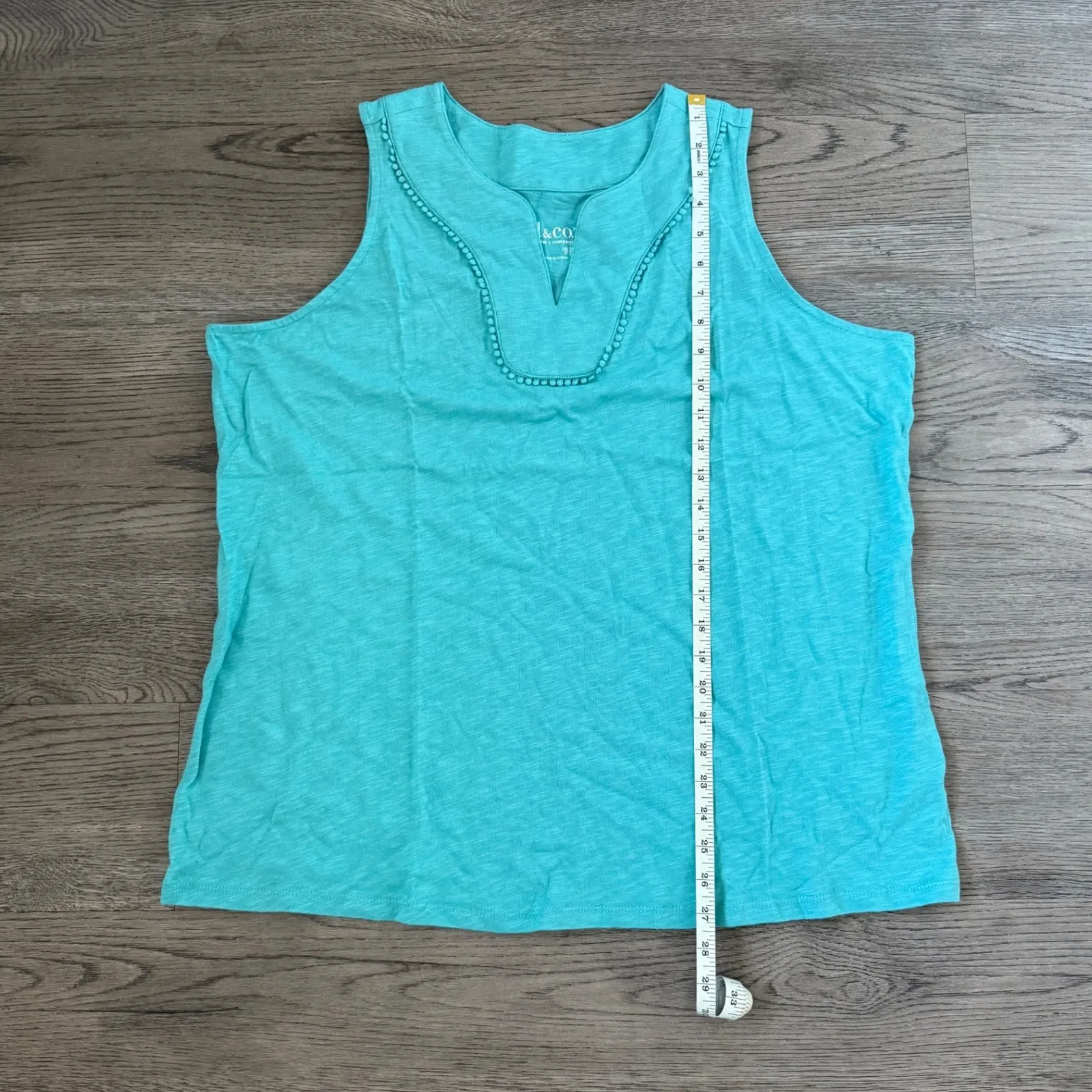 Denim & Co. Linen Blend Split Neck Tank with Picot Trim - Image 6