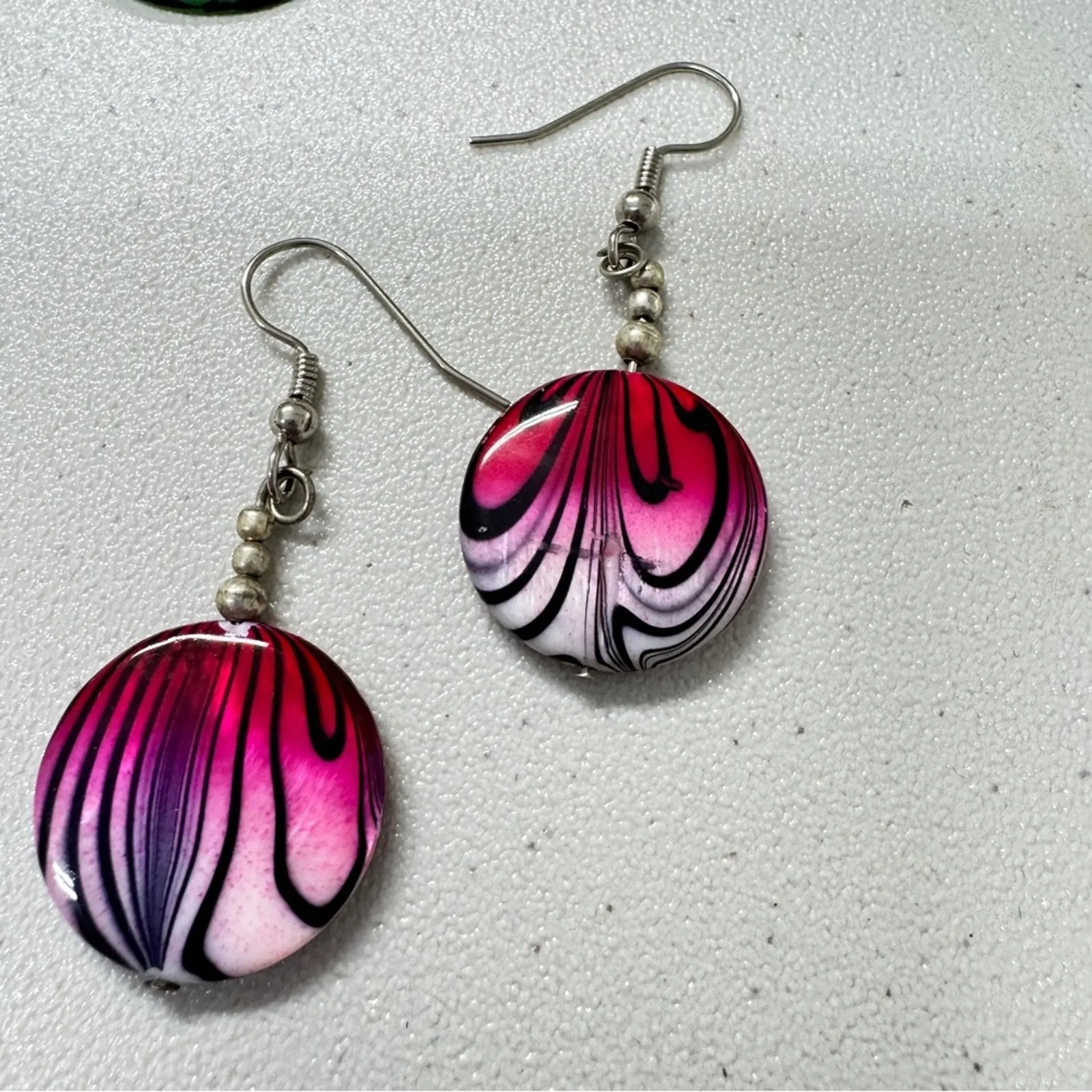 3 Pairs Dangle Earrings Boho Yin Yang Green Pink Pierced Womens Jewelry - Image 3