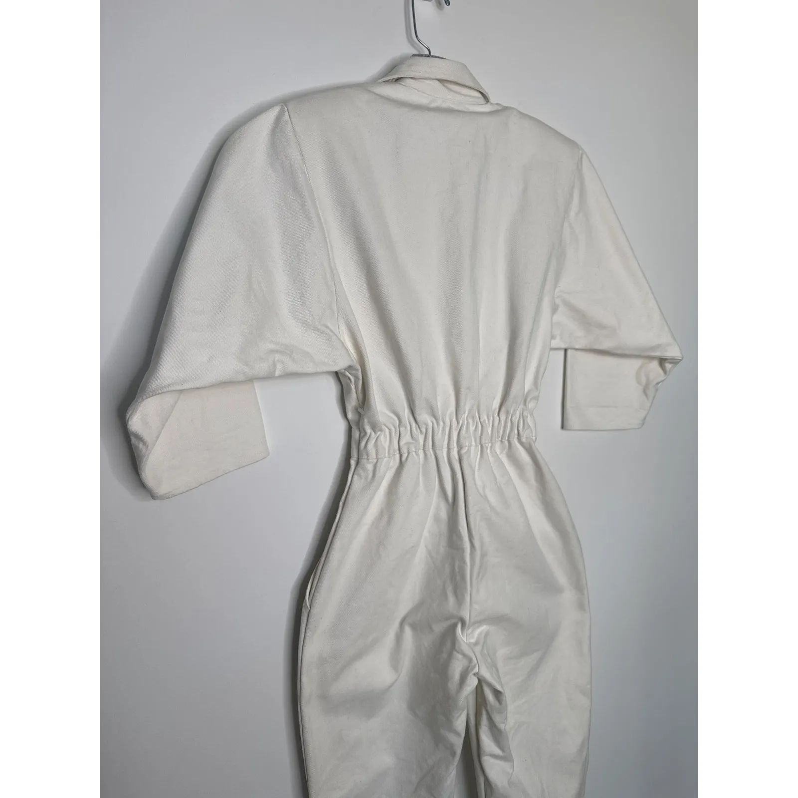 Vintage Venezia Sportswear White Denim Jumpsuit 80s Power Suit Cinched Waist XXS - Image 14