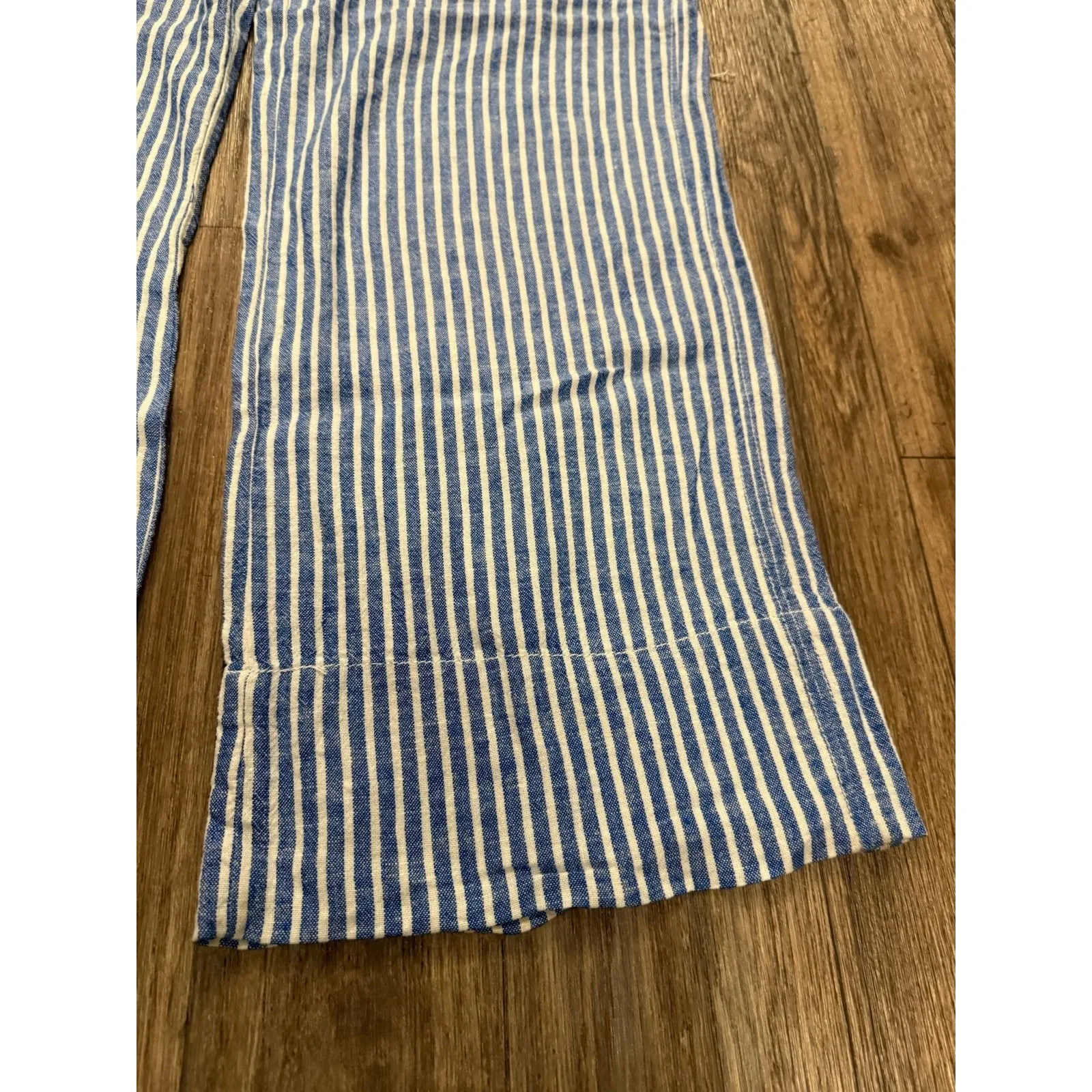 Jolt Linen Blend Wide Leg Pants Blue Striped  Paperbag Large‎ - Image 2