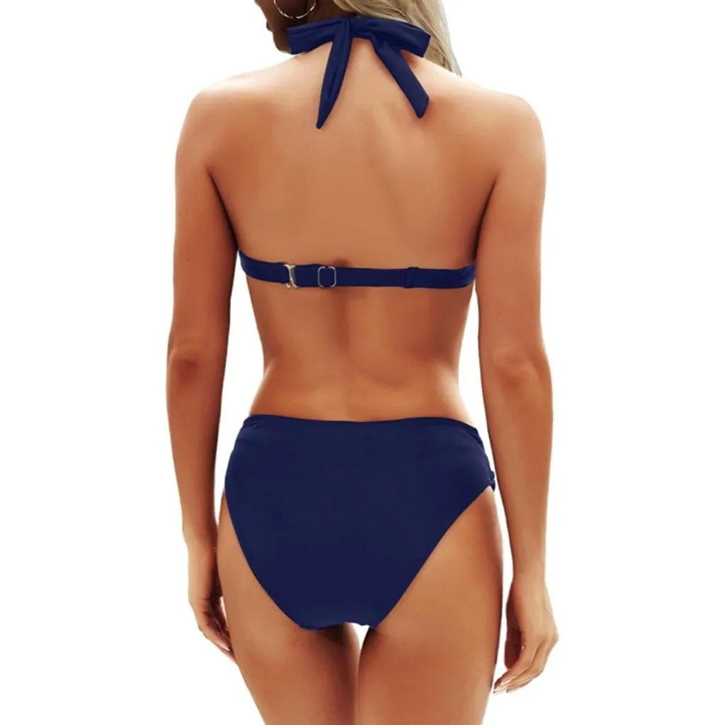 Yonique Navy Blue MEDIUM Two Piece Bathing Suits Push Up Bikini Halter Swimsuit - Image 2
