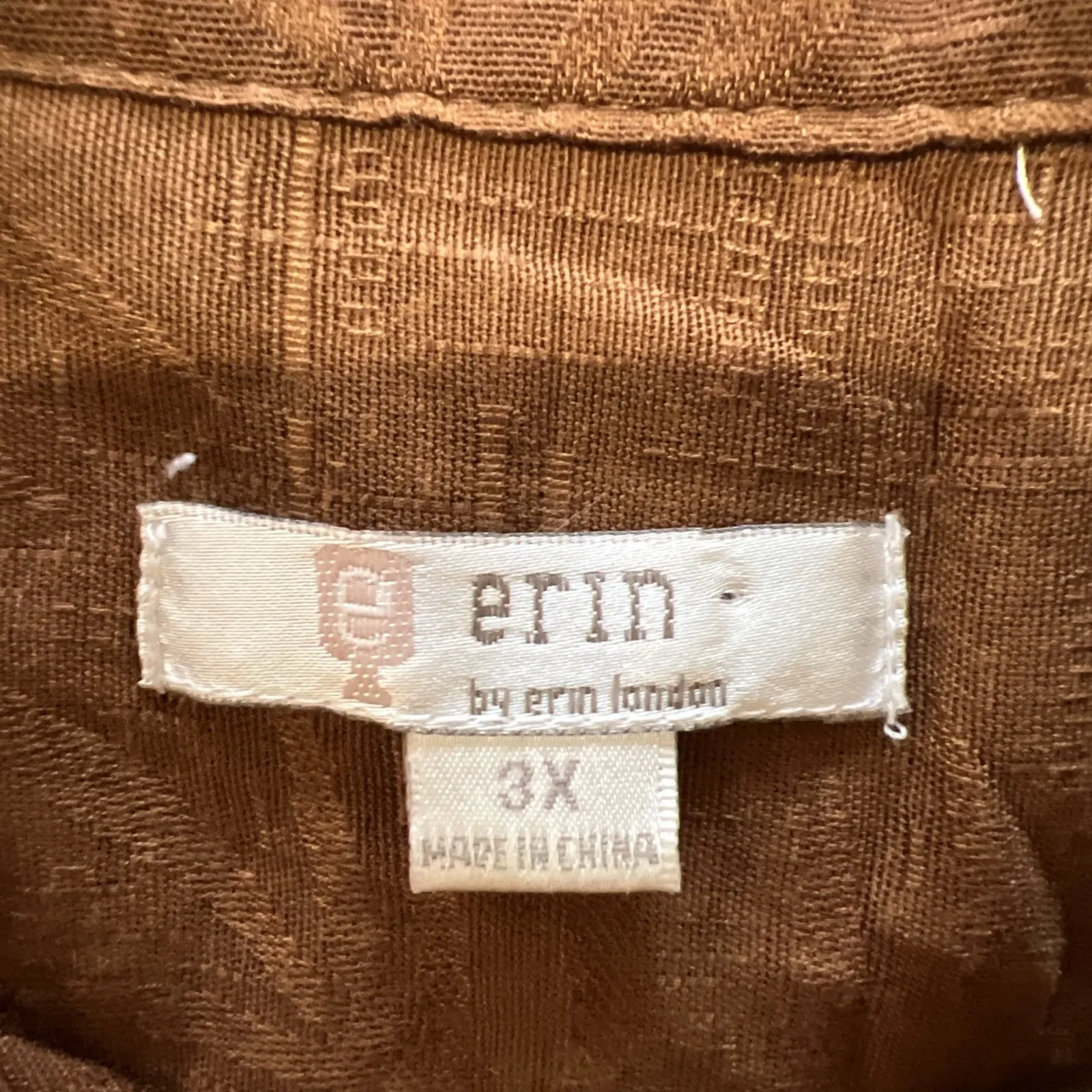 Vtg Erin London Linen Blend Button Up Shirt Jacket Embroidered Bamboo Brown Size 3X - Image 7