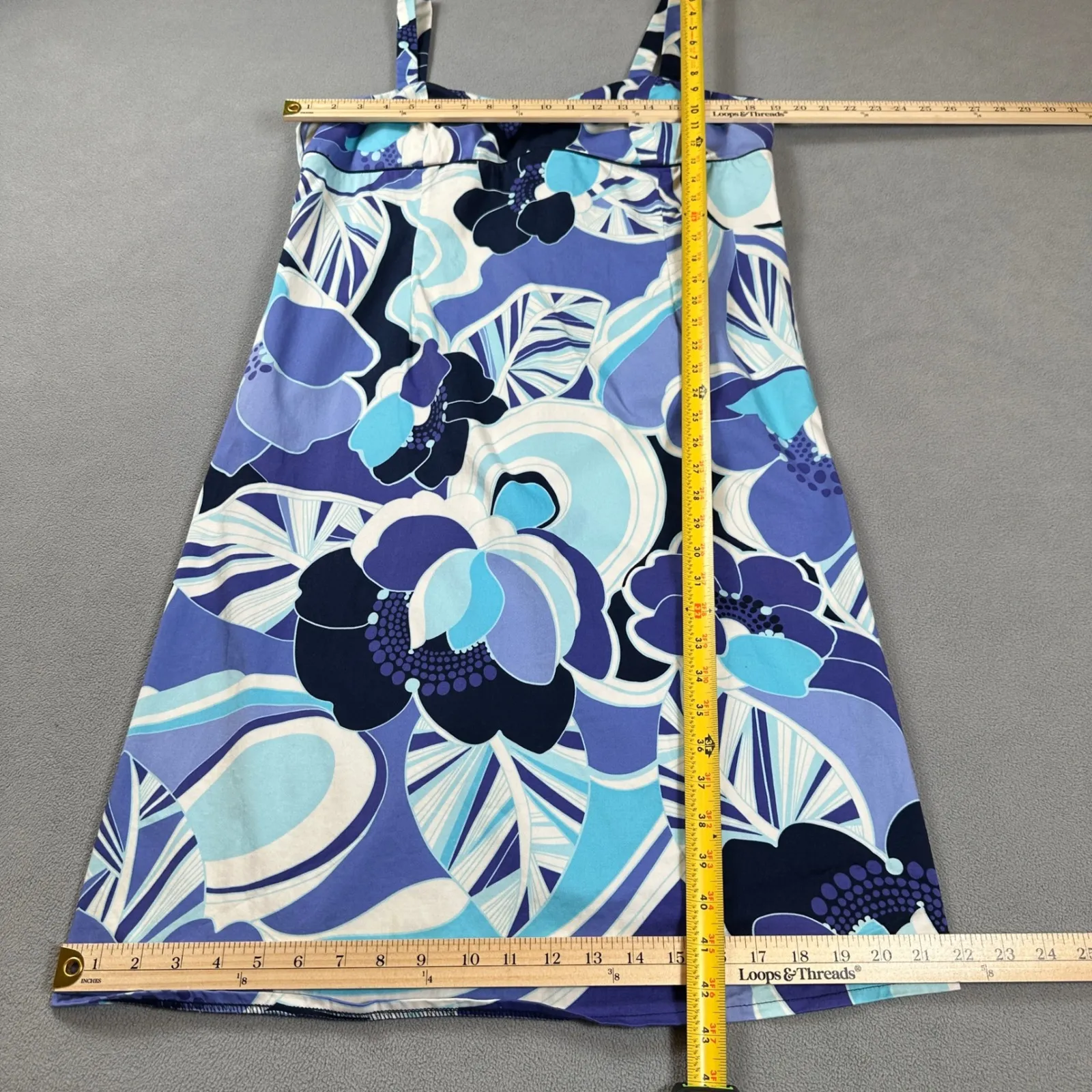 Studio I Dress Womens 18 Floral Print Sleeveless Blue Print Summer Back Zip - Image 3