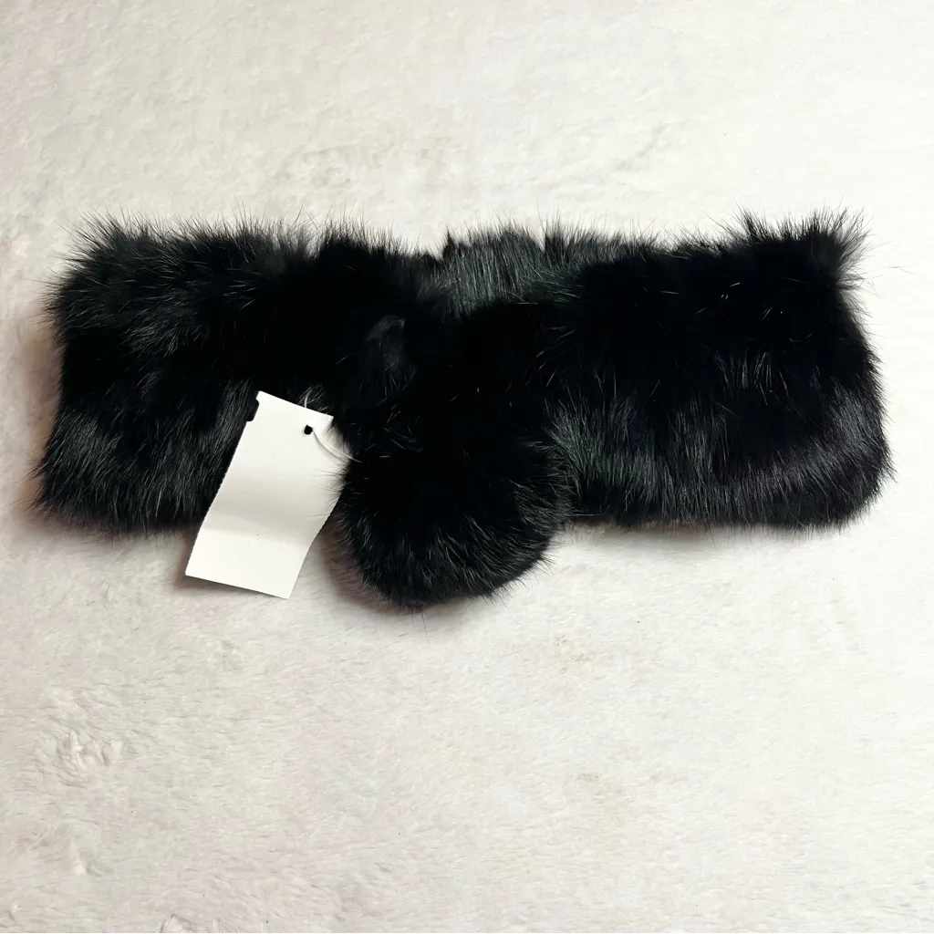 NWT Vintage Black Rabbit Fur Collar Neck Scarf with Pom - Image 8