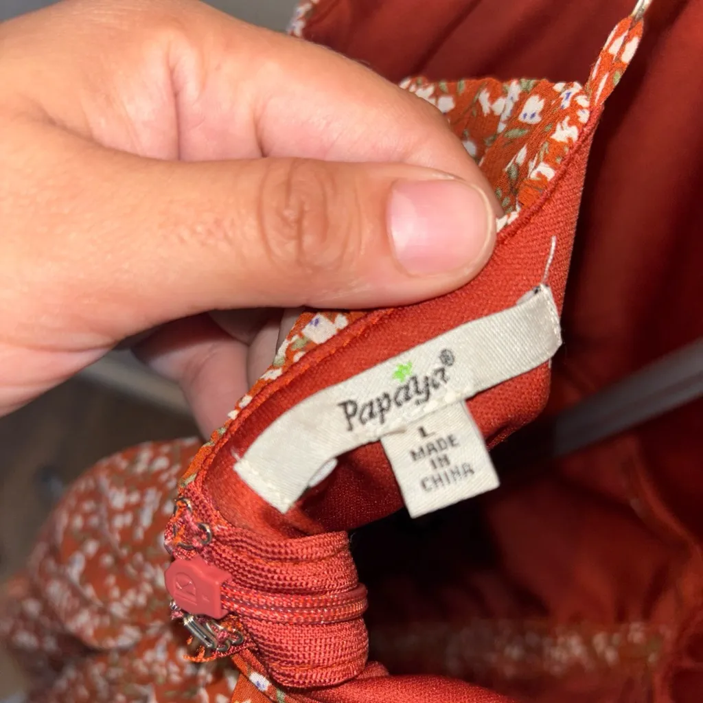 Papaya Terracotta Floral. Mini  Dress - Image 5