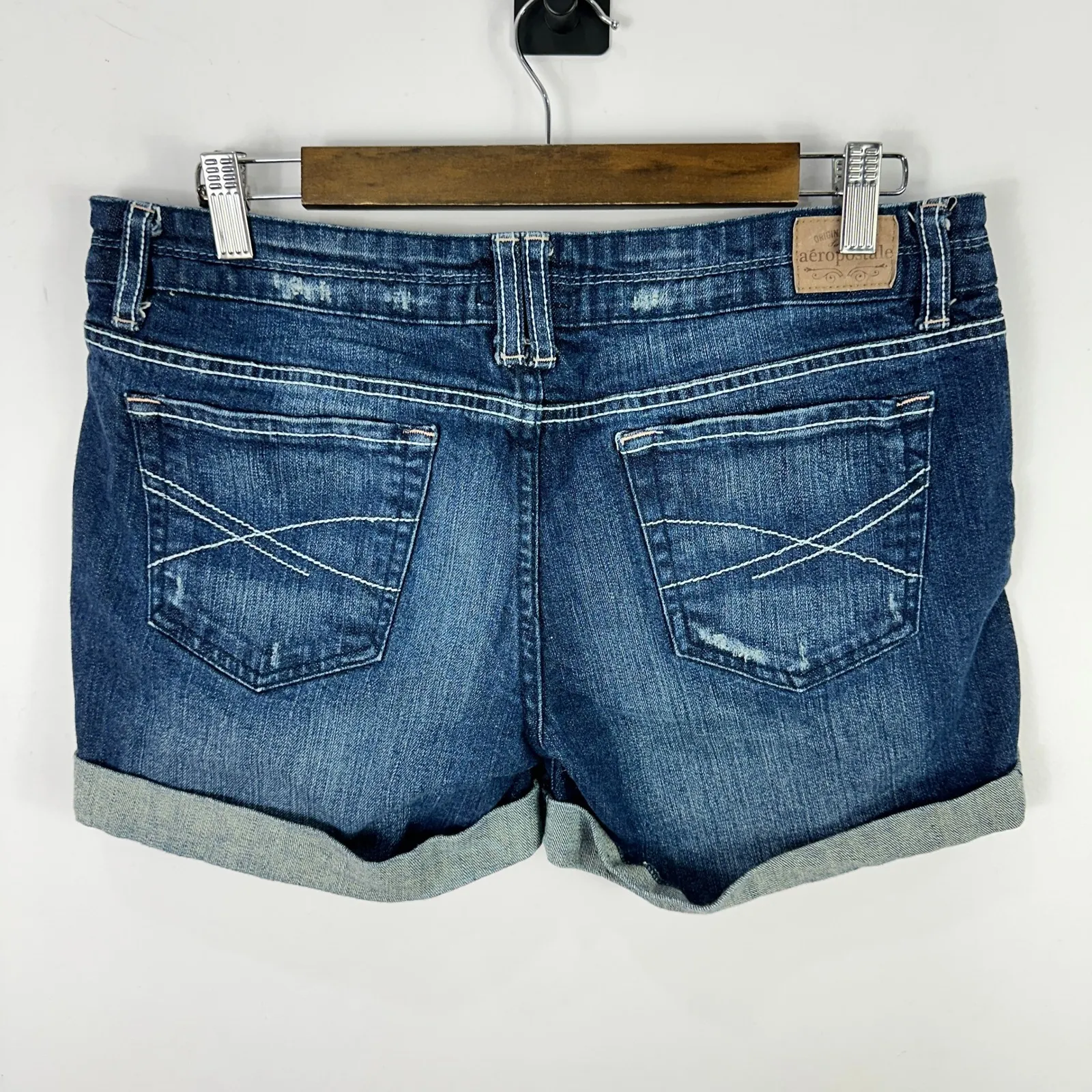 Aeropostale Denim Shorts 9 10 Blue Rolled Hem Stretch Indie Sleaze Y2K Festival - Image 2
