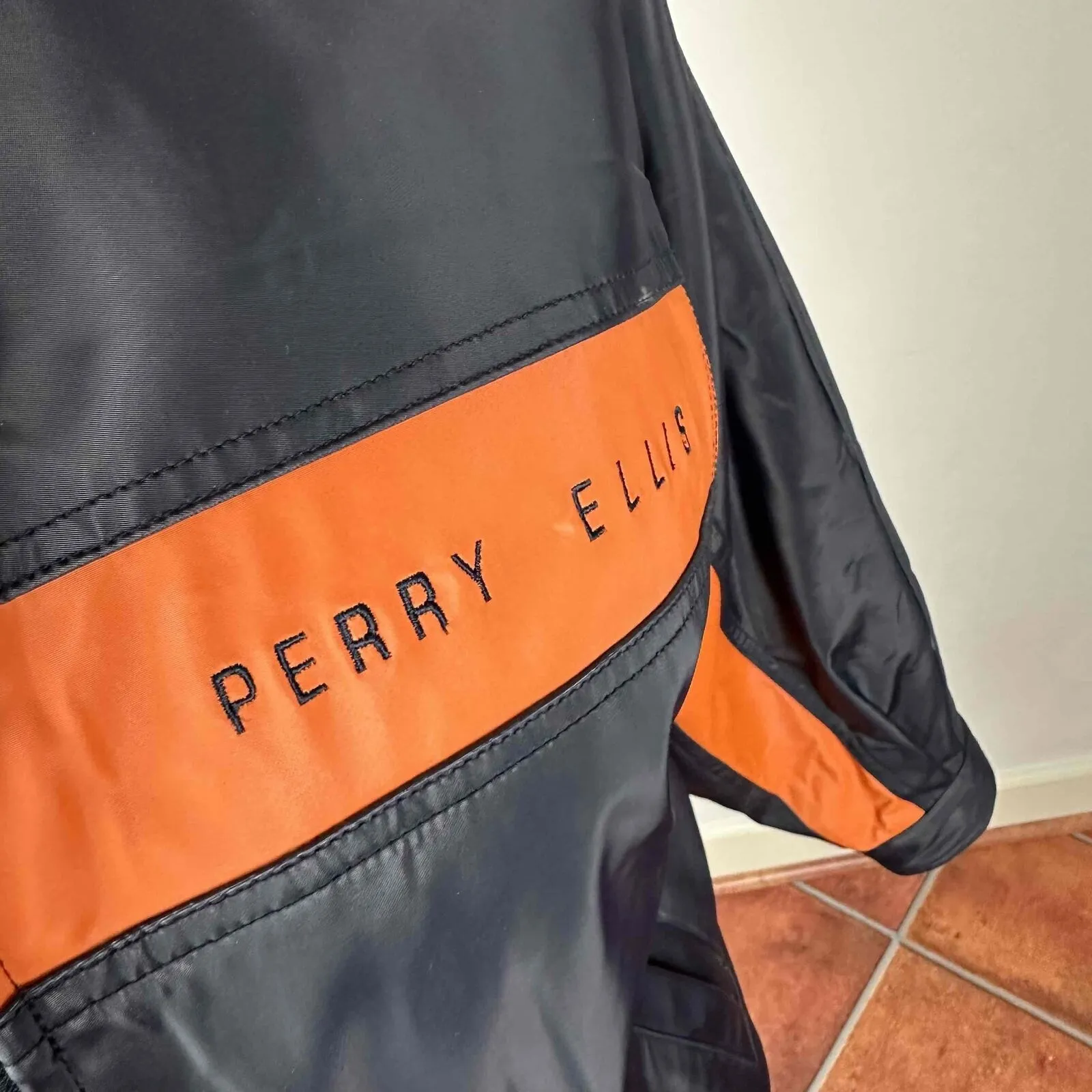 Vintage Perry Ellis Vegan Leather Accent Stripe Jacket Size Womens Medium - Image 8