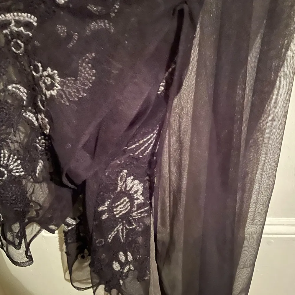 Zara Black Sheer Embroidered Button Jacket Duster Coverup Coat Robe -M - Image 5