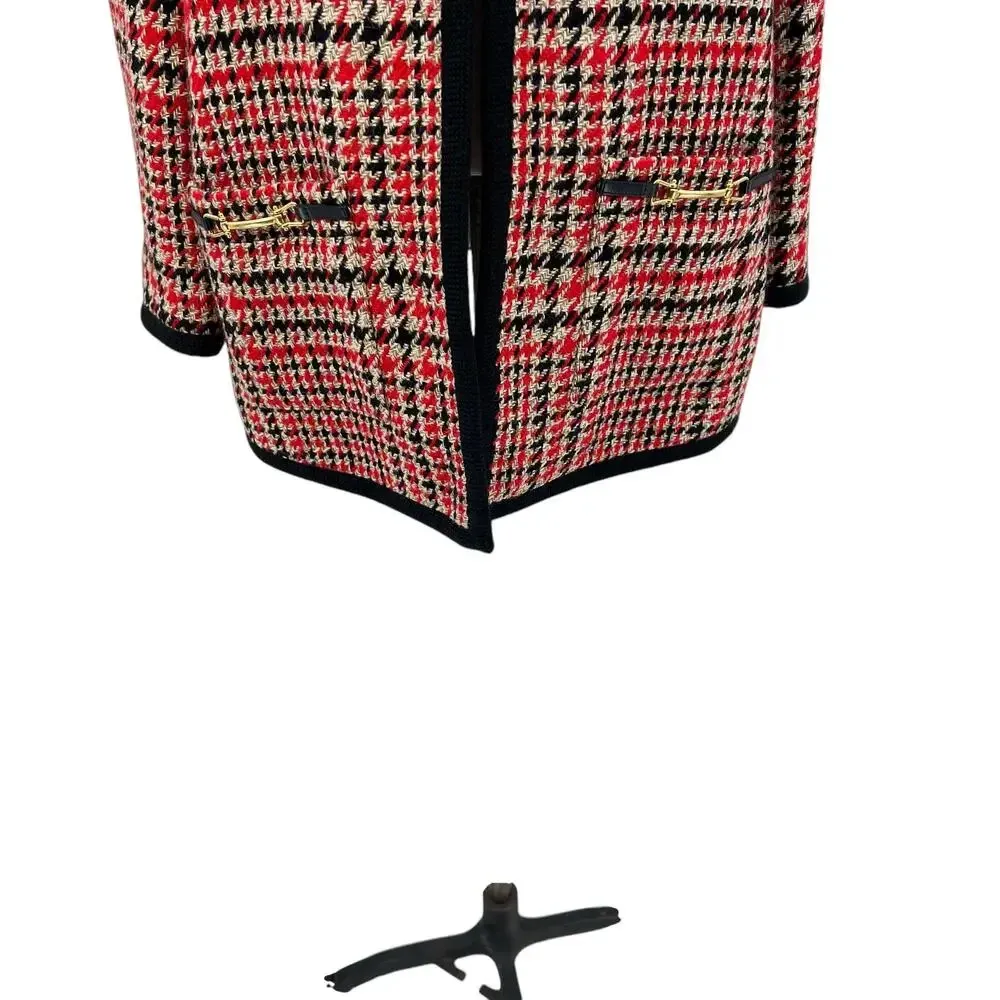 Brooks Brothers Wool Blend Tartan Cardigan‎ Tunic Blazer Red Black Plaid Size 14 - Image 7