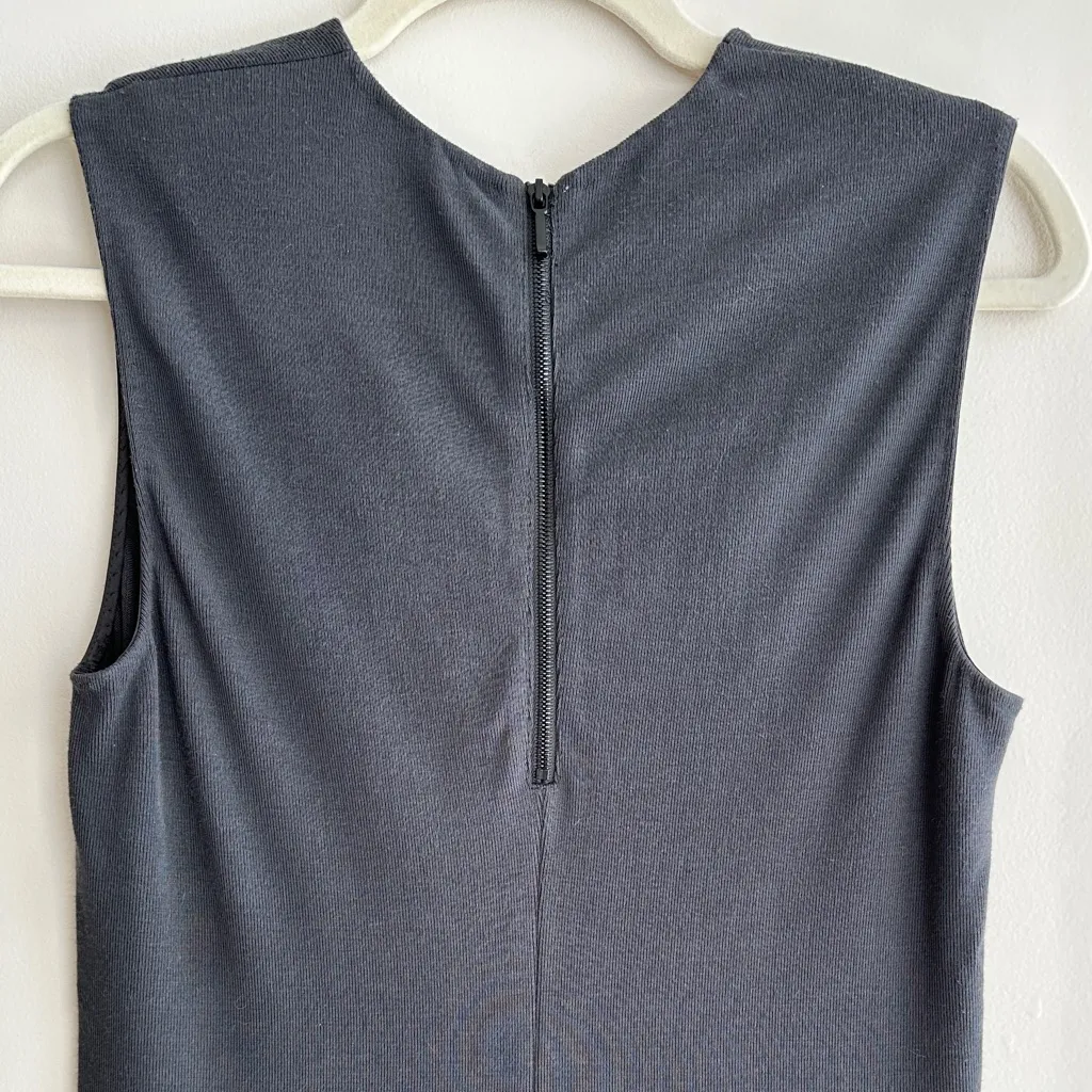 Vince Grey Ribbed Tank Top Midi Dress, Bodycon Dress, Size Small - Image 12