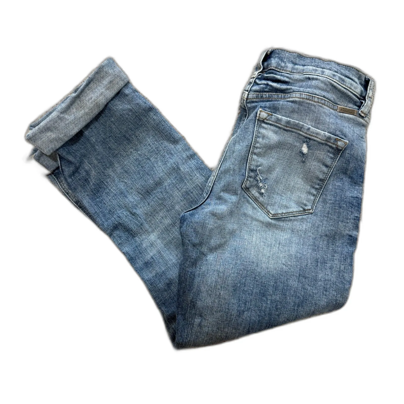 Kancan | High Rise Slim Straight Leg Jeans Wiskering Distressing Size 5 / 26" Blue - Image 9