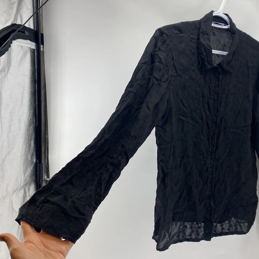 Johnny Was black on black embroidered semi sheer snap button down flare sleeve - Image 2