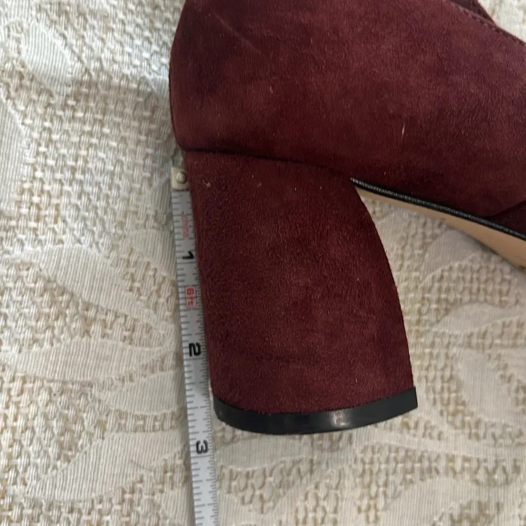 Massimo Dutti Maroon Suede Ankle Strap Black Leather Chunky‎ Heels Size 6.5/37 - Image 13