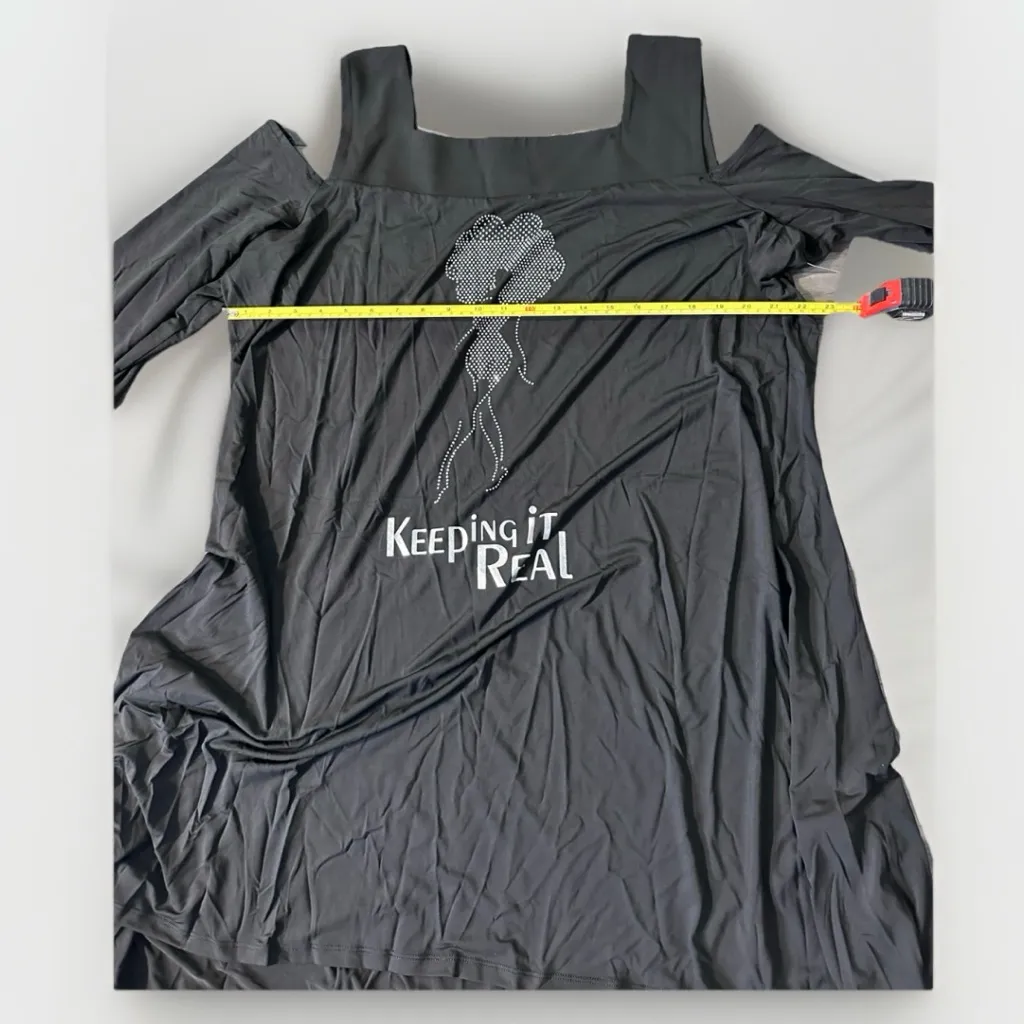 Ashro Women's Black Cold Shoulder Black Church party long tunic top plus 2X‎ - Image 7