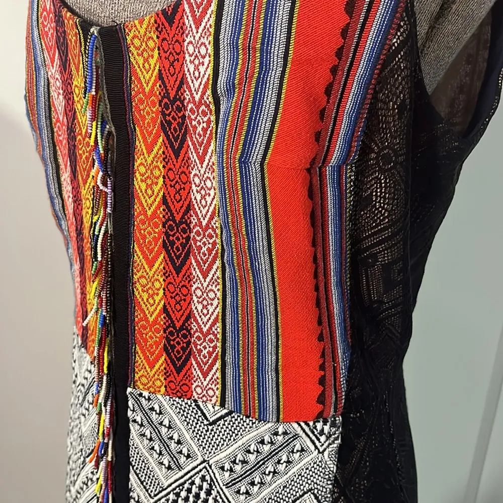 Byron Lars Multicolor Bodycon Midi Dress Scoop Neck Sleeveless Mesh Bead Size 4 Red - Image 4