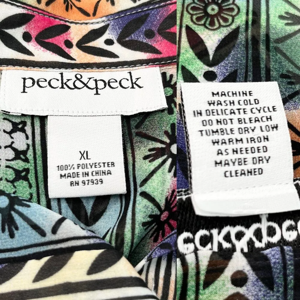 Peck & Peck Vintage Retro Button Down Blouse XL Semi Sheer Rainbow - Image 6