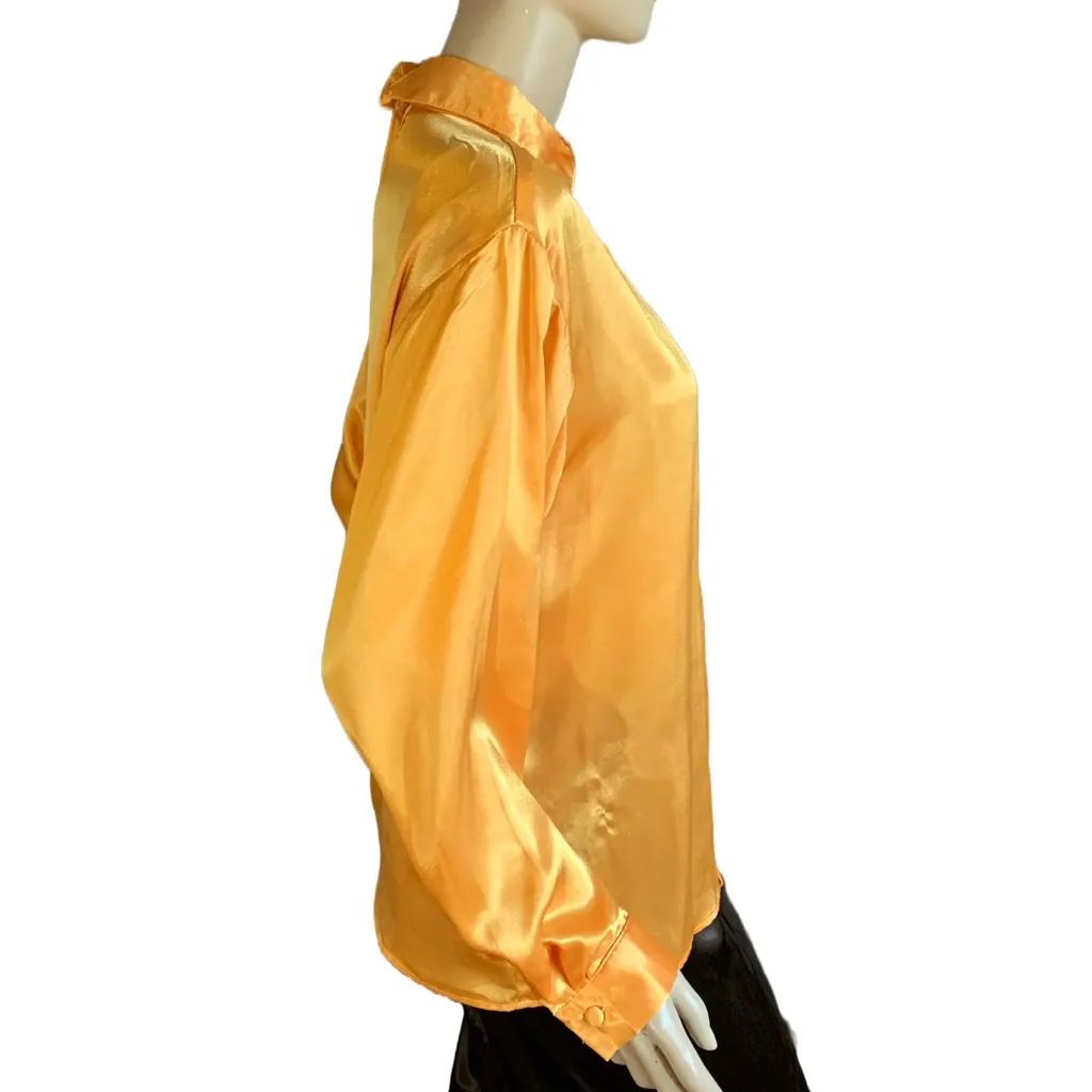 VINTAGE 1980'S GOLDEN YELLOW SATIN COLLECTIBLES BY MARC DANIEL BLOUSE (9/10) - Image 3