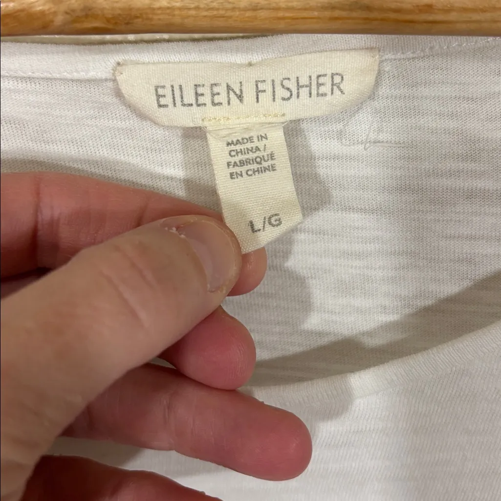 Eileen Fisher Organic Cotton White Long Sleeve Top With High-Low Hem Size L - Image 2