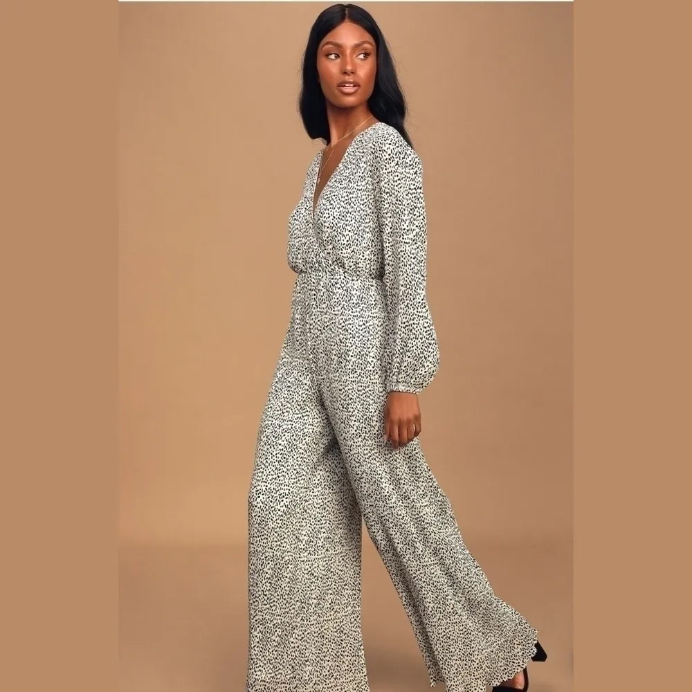 PERFECT Spot Cream Print Pleated Wide-Leg Jumpsuit Size: S - Image 2