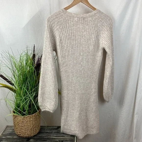 Steve Madden BB Dakota Ivory Ribbed Long Sleeve Knit Sweater Dress L Size L - Image 2