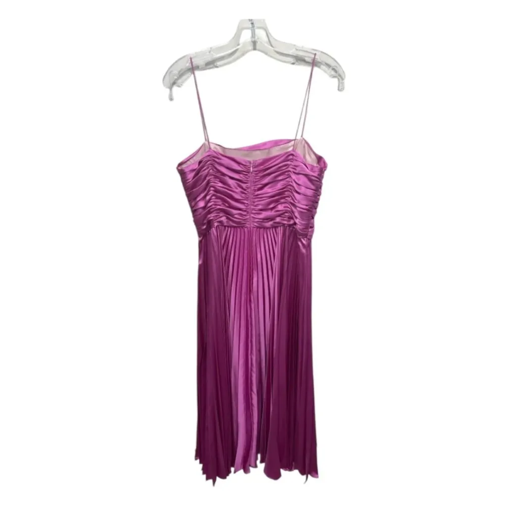 New AMUR Heba Pleated Satin Midi Dress Pink Square Neck A - Image 16