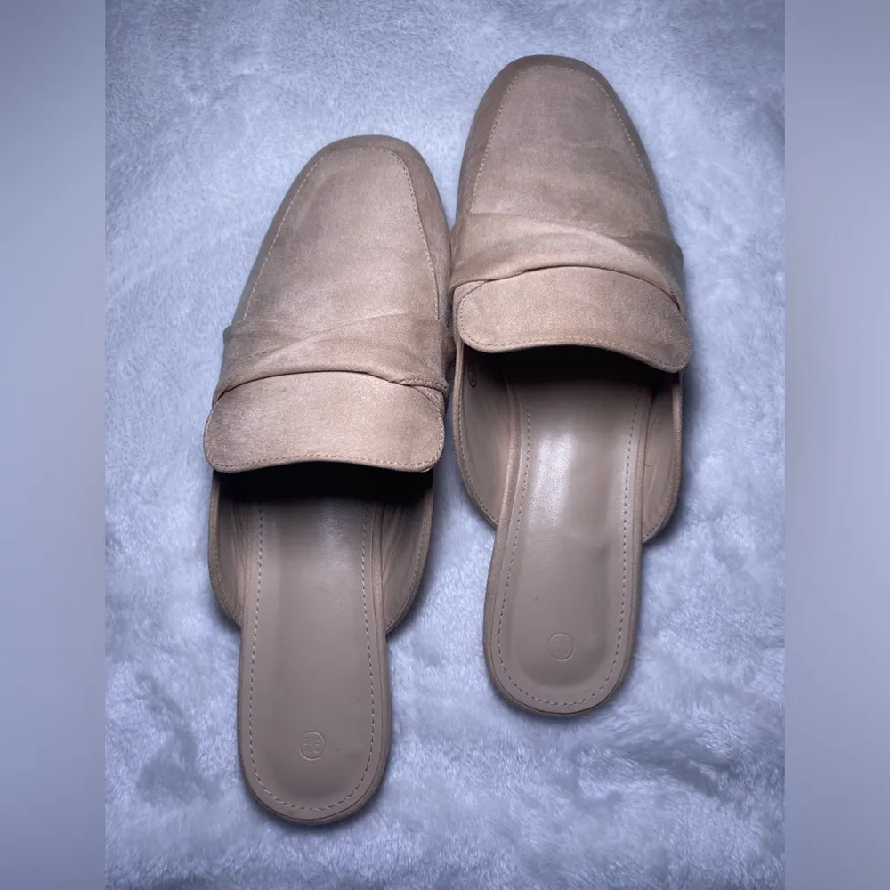 LAICIGO Women's Flat Mules Closed Square Toe Backless Slip on Suede Loaf… Size 9.5 - Image 3