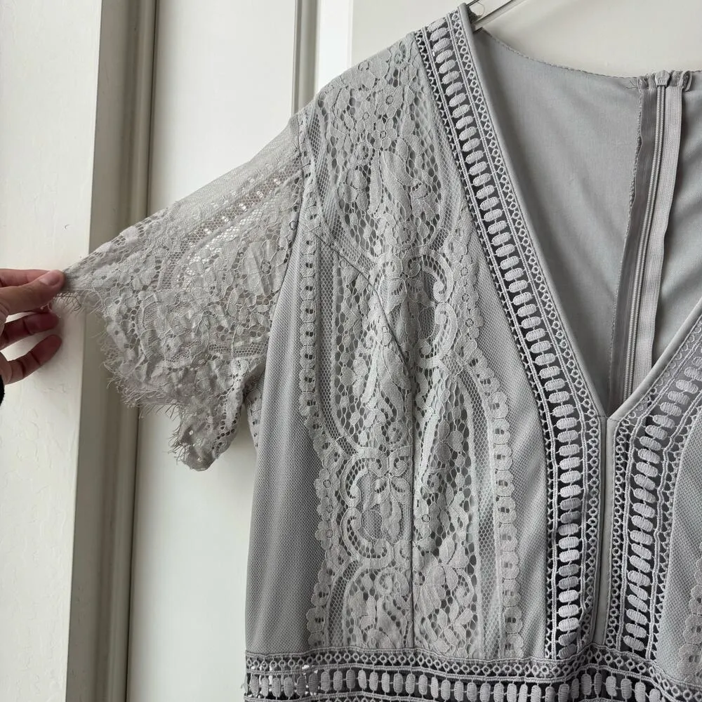 Grey Lace Formal Maxi Dress 2X Gray - Image 4