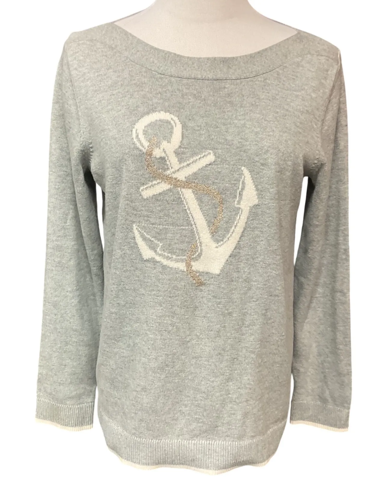 Hasting & Smith Gray Nautical Anchor Boat Neck Long Sleeve Pullover Sweater Sz M - Image 1