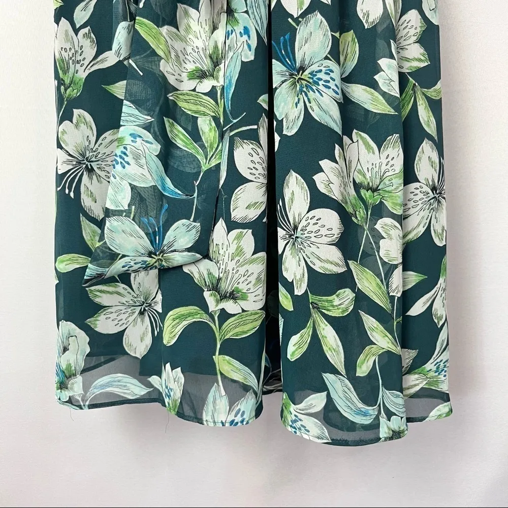 Eliza J Blue & Green Floral Ruffle One Shoulder Fit & Flare Mini Dress 14 - Image 7