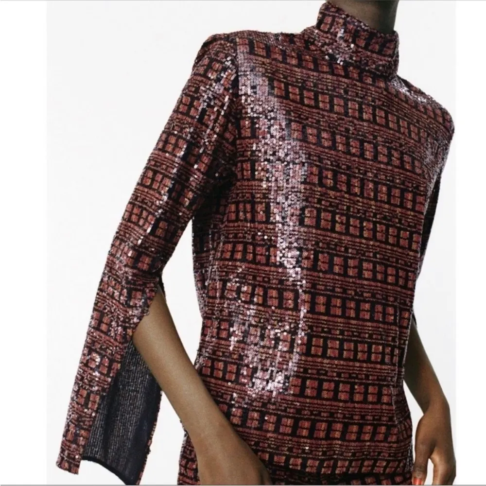 NWT Zara High Collar Sequin Long Sleeve Top - Image 3