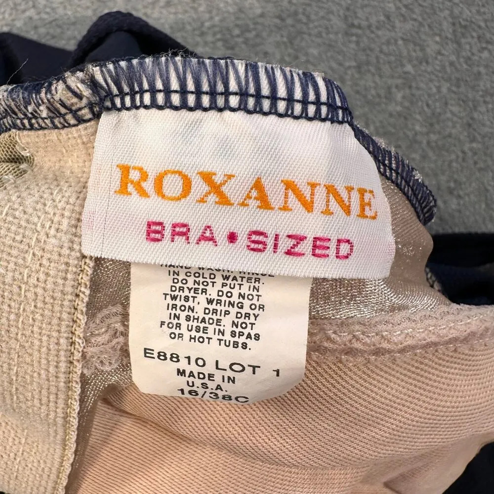 Roxanne Classics Bra Size One Piece Swimsuit Women's 16/38C Navy Blue Faux Wrap - Image 5