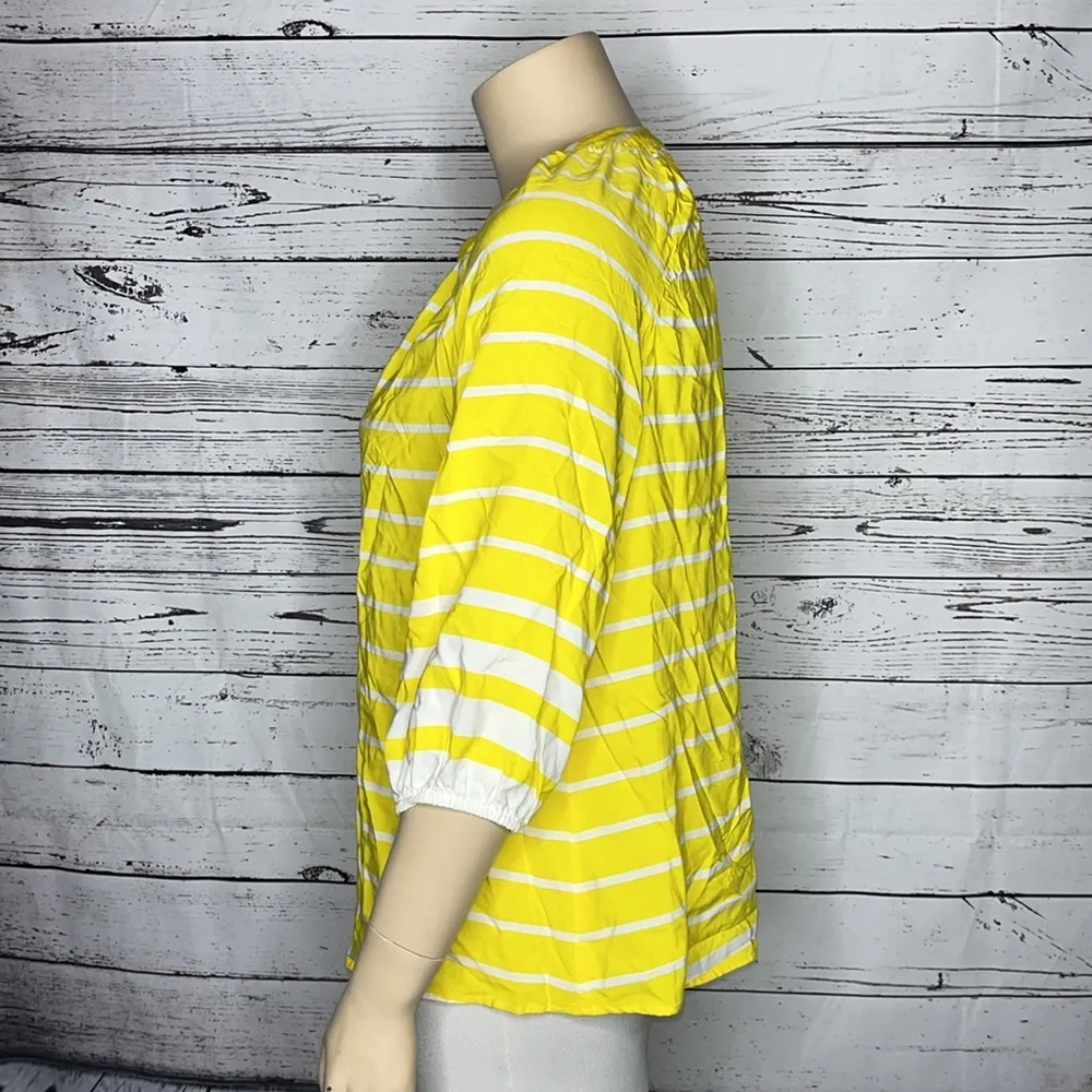 Crown & Ivy Size XL Yellow & White Stripe Rayon Peasant Shirt Top - Image 2