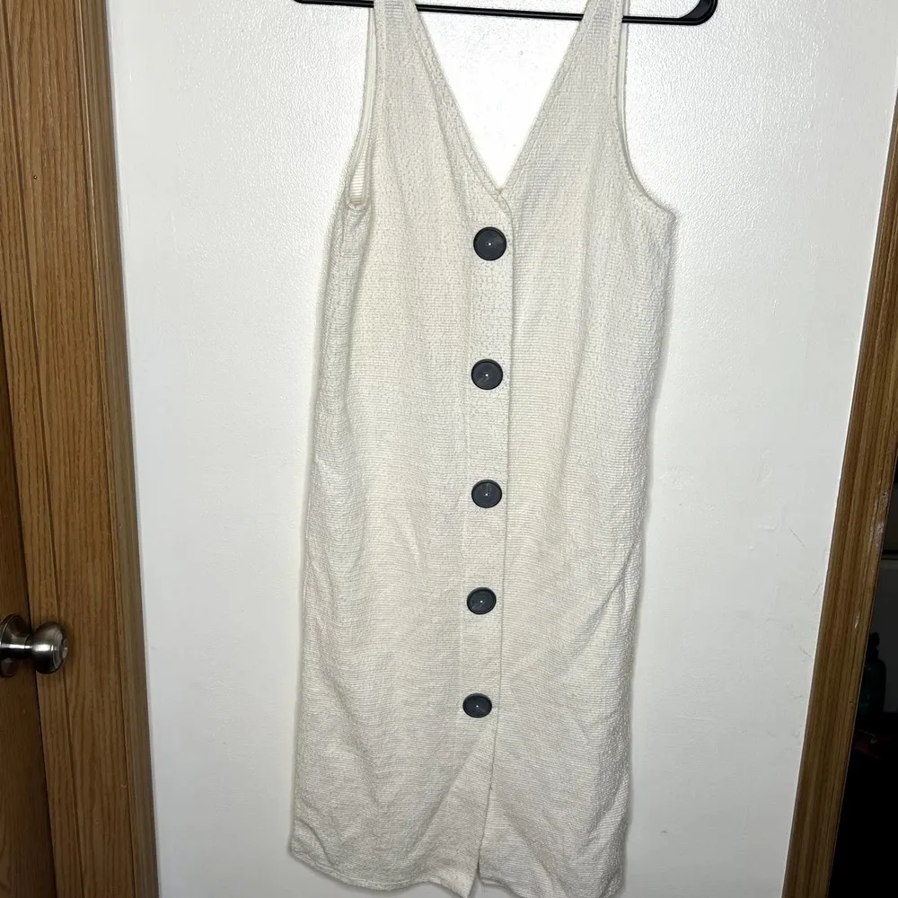 Zara Cream Rustic Boho Button Front Sleeveless Dress Small - Image 2
