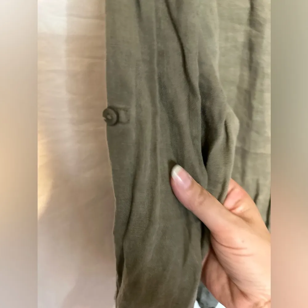 Celio Olive Button Down 100% Linen Shirt Size X - Image 2