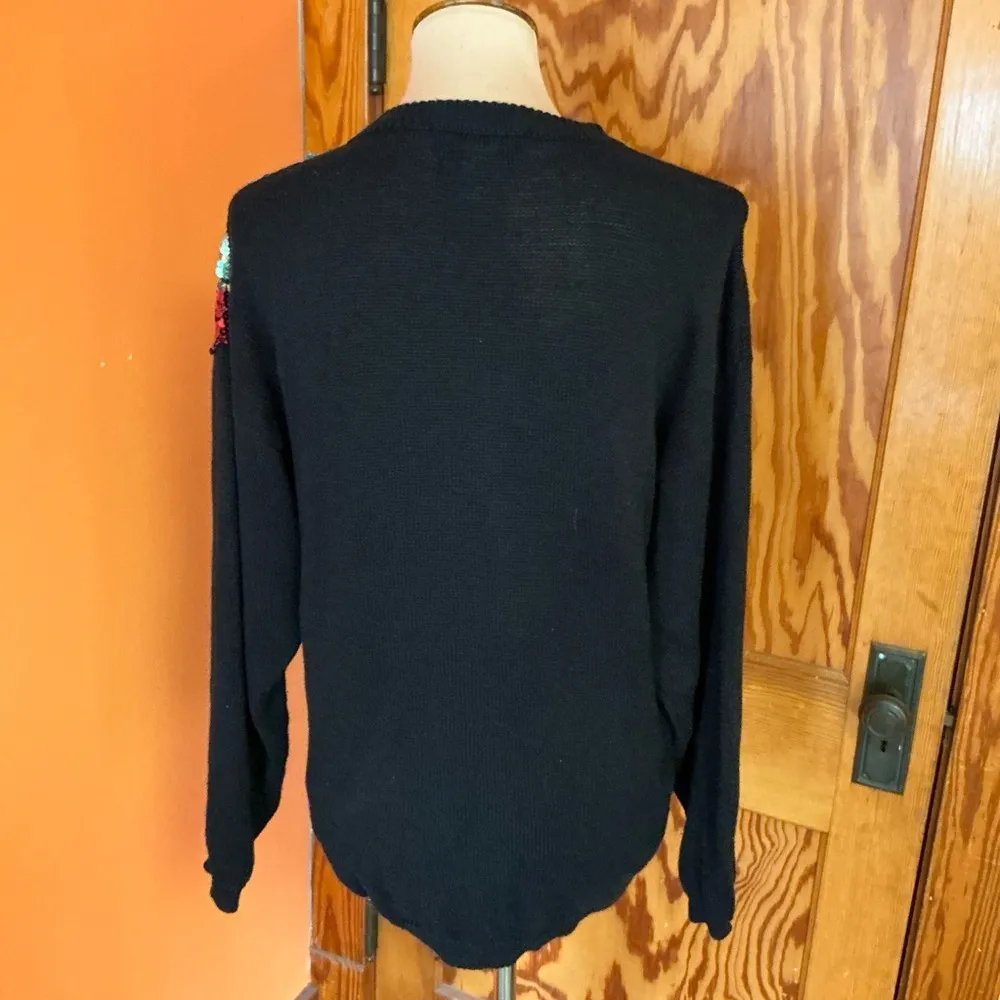 Vtg 90s bright sequined dressy sweater Black Size M - Image 12