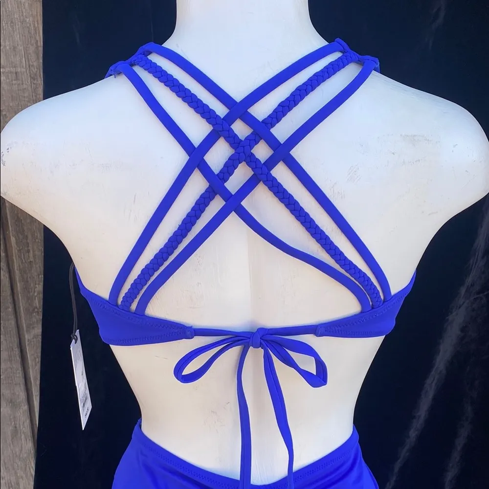 Gorgeous Vibrant Blue Cutout Swimsuit New  Size Med Strappy Tie Bk - Image 7