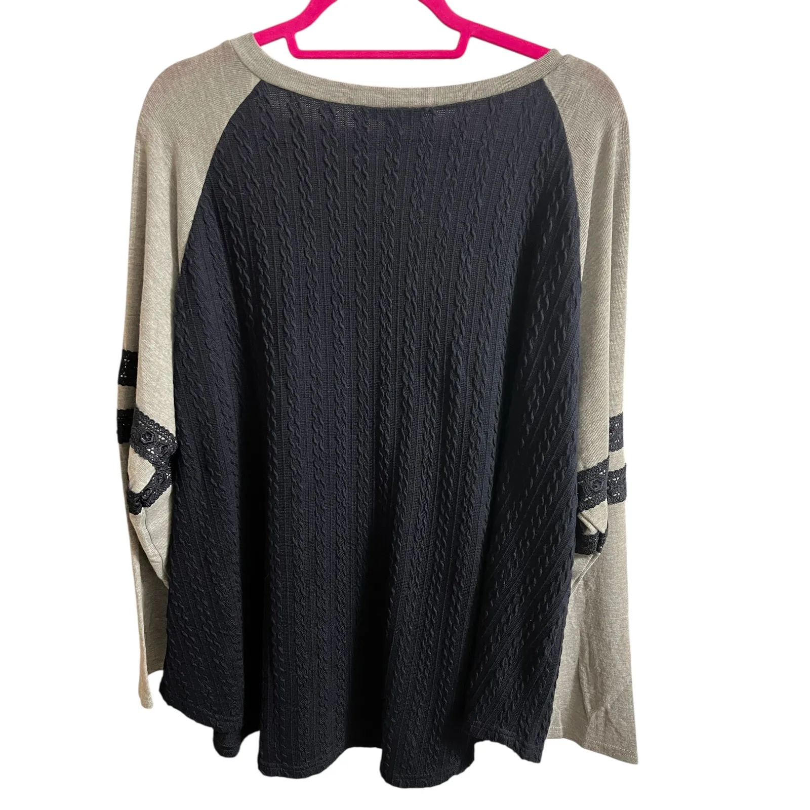 Suzanne Betro Women Blue Raglan Sweater Plus 3X Cable Knit Texture Lace Trim New - Image 4