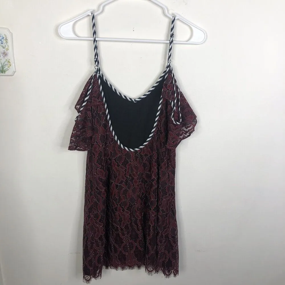 NEW NBD Lace Cold Shoulder Chance Mini Dress in Corded Oxblood Size Medium - Image 6